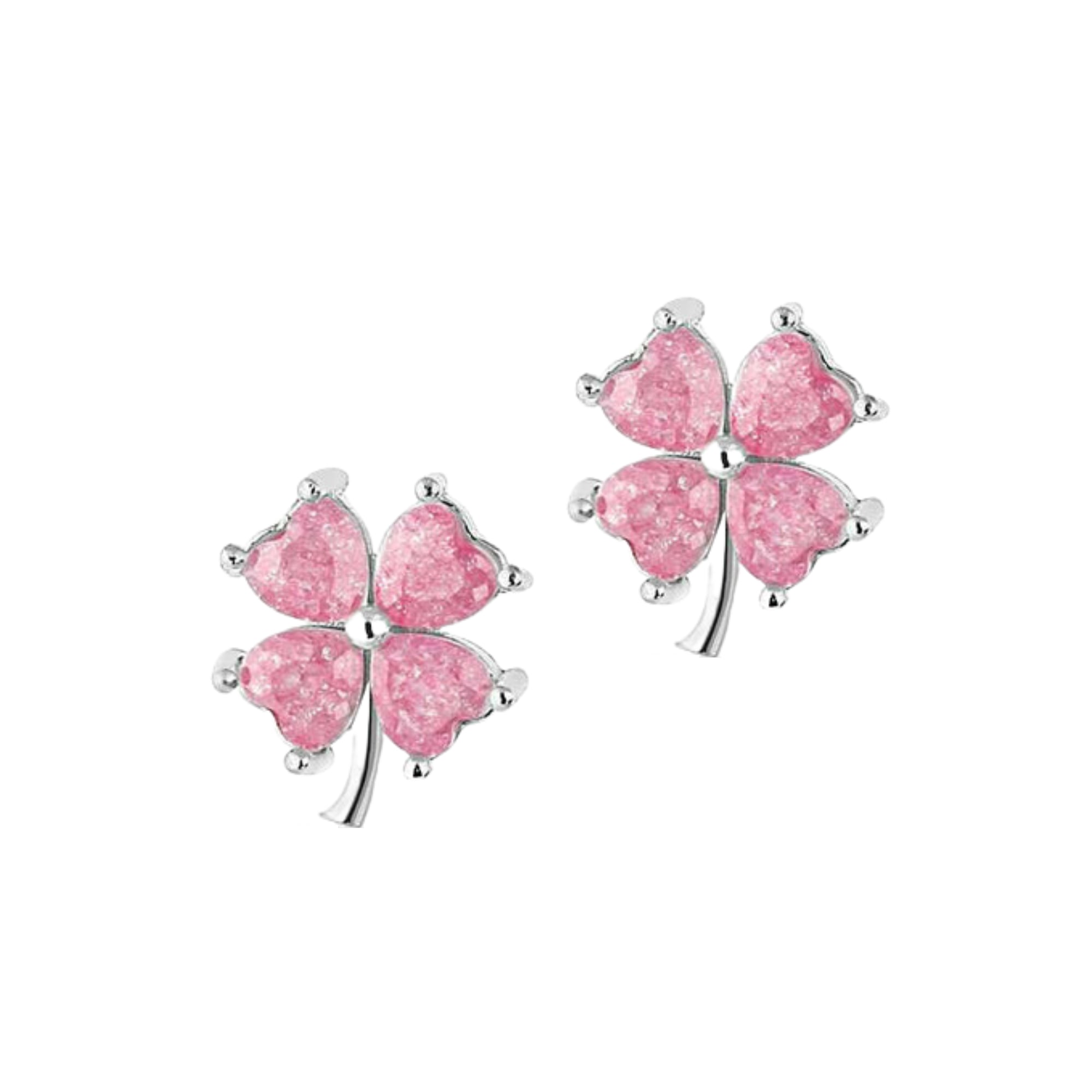 Spero London Women's Four Leaves Clover Sterling Silver Stud Earring Pink - Silver In Multi