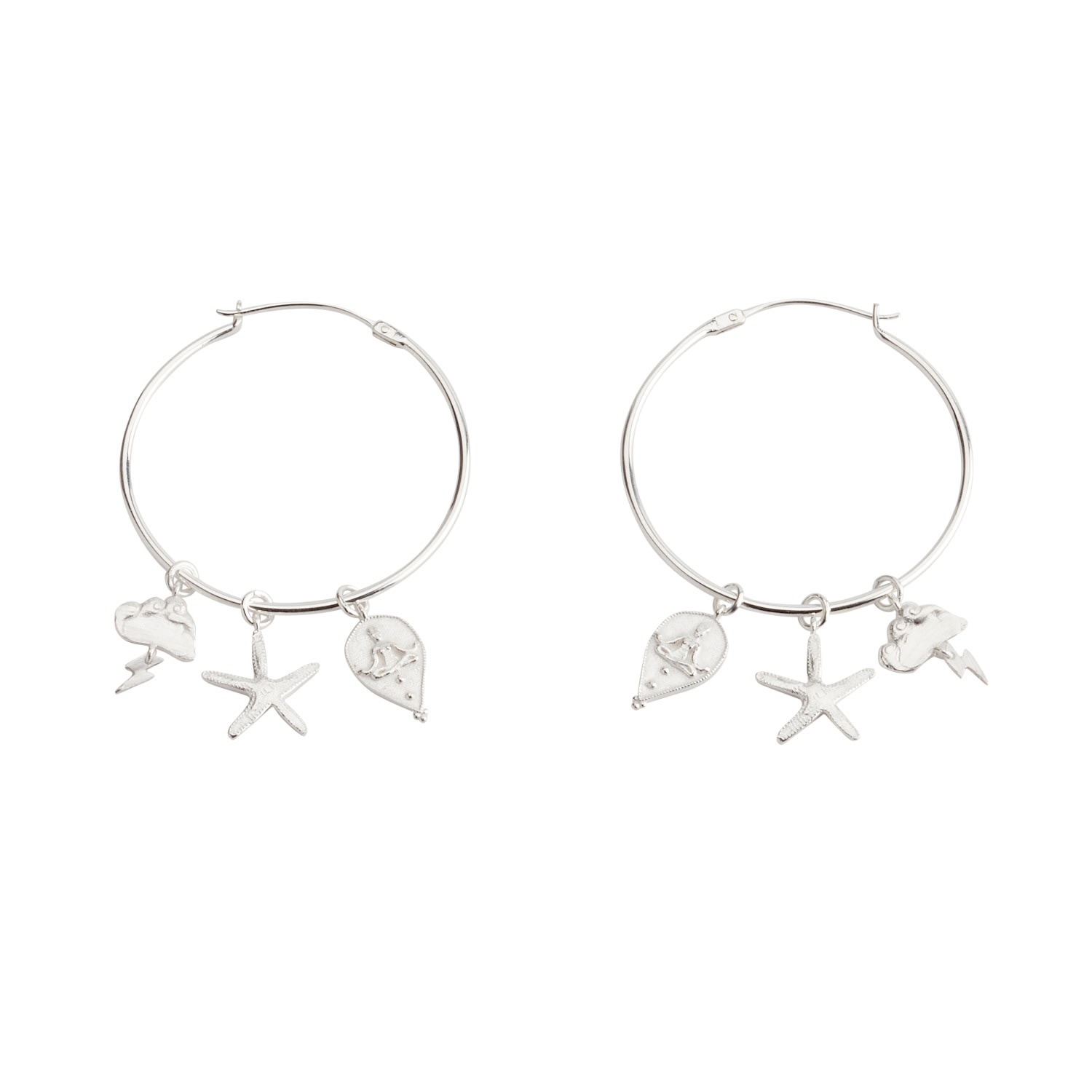 Rize Women's Multi Charm Hoop Earrings - Sterling Silver