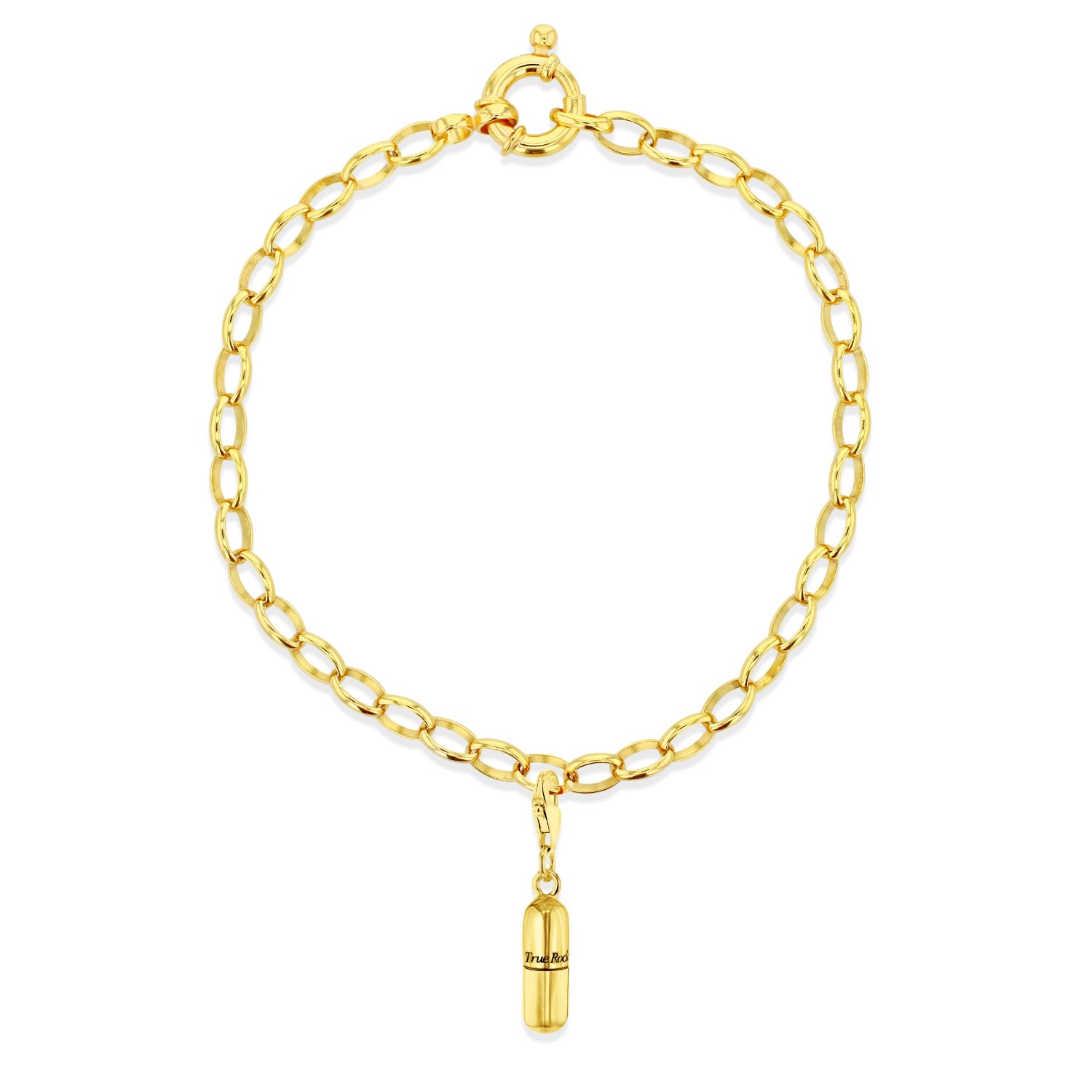 True Rocks Men's Mini Pill Charm On A Belcher Bracelet 18kt Gold Plated In Gold
