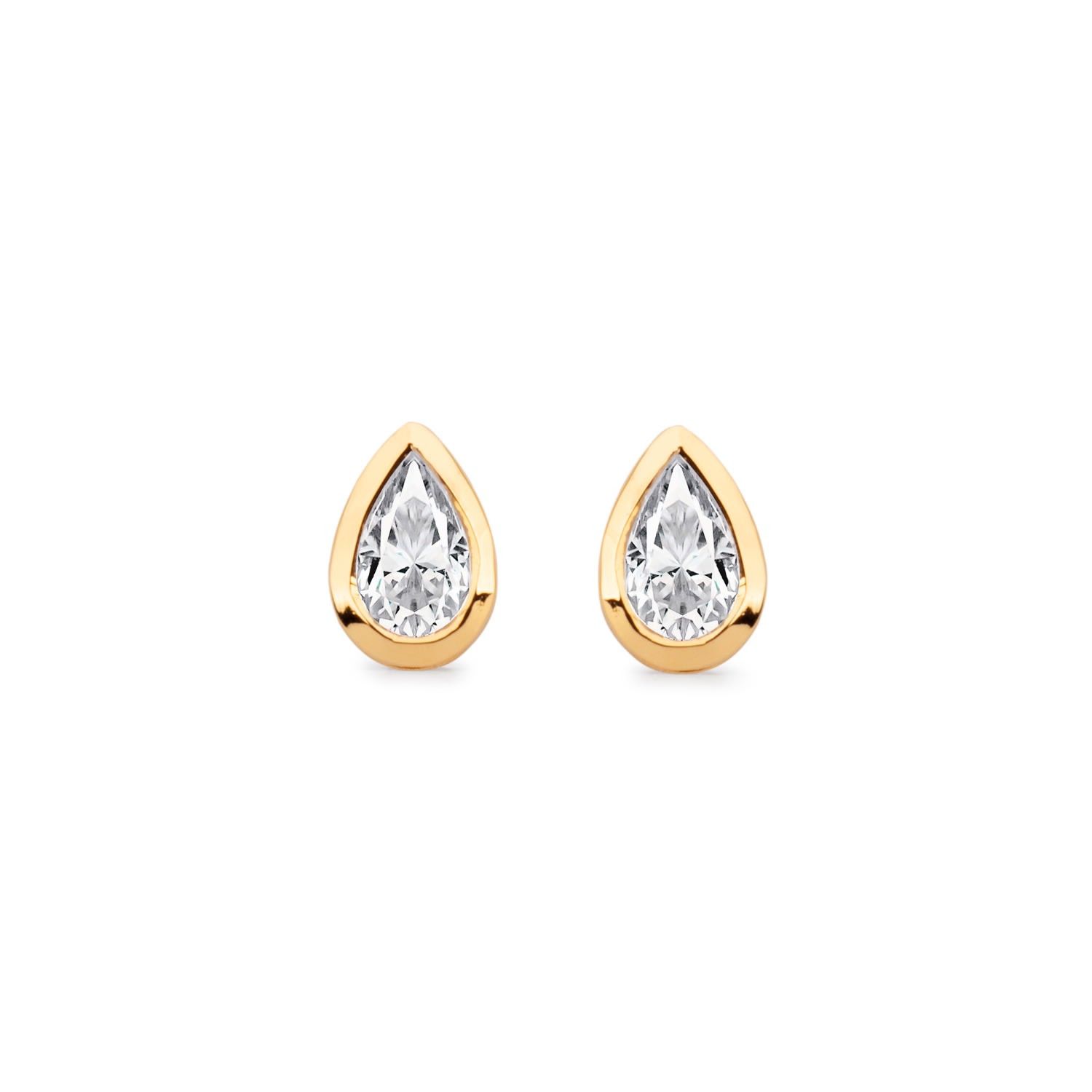 Augustine Jewels Women's Delicate Pear Shaped Gold Diamond Stud Earrings Bezel Set