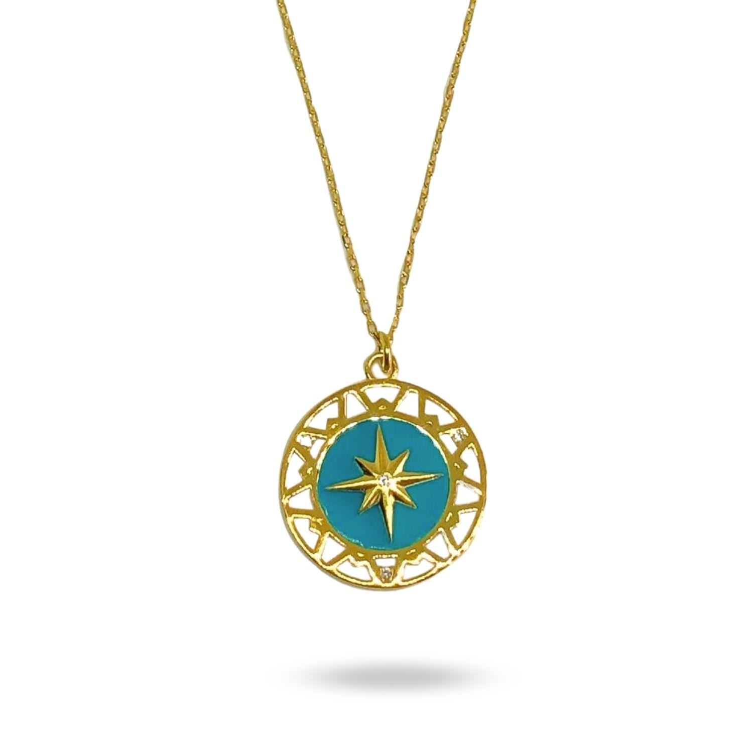 Linya Jewellery Women's Gold Turquoise Enamel Pole Star Necklace In Gray