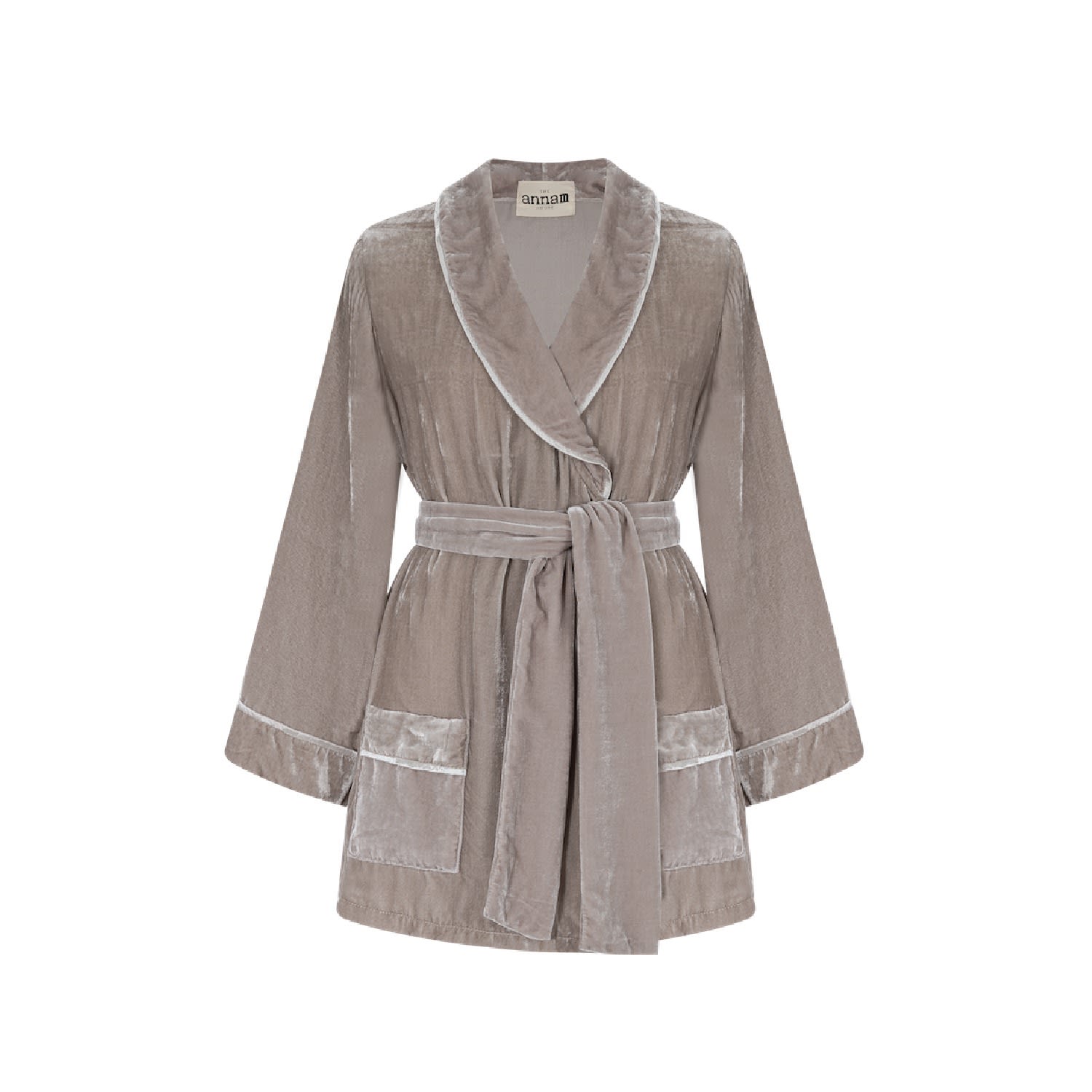 Women’s Velvet Short Robe With Belt - Cool Grey Small The Annam House