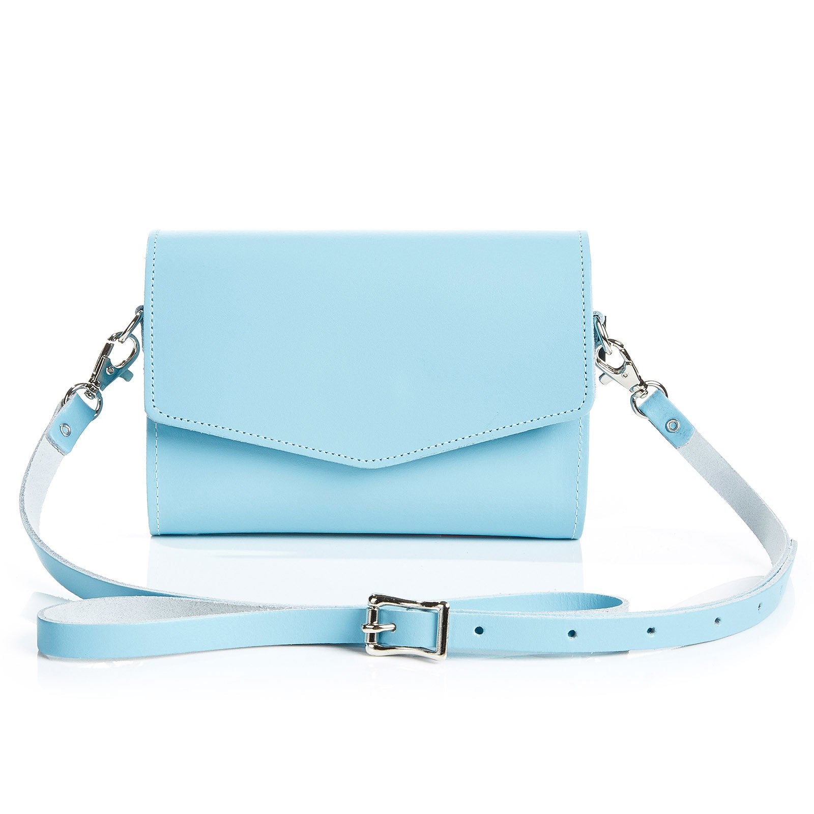 Women’s Handmade Leather Clutch Bag - Pastel Baby Blue One Size Zatchels