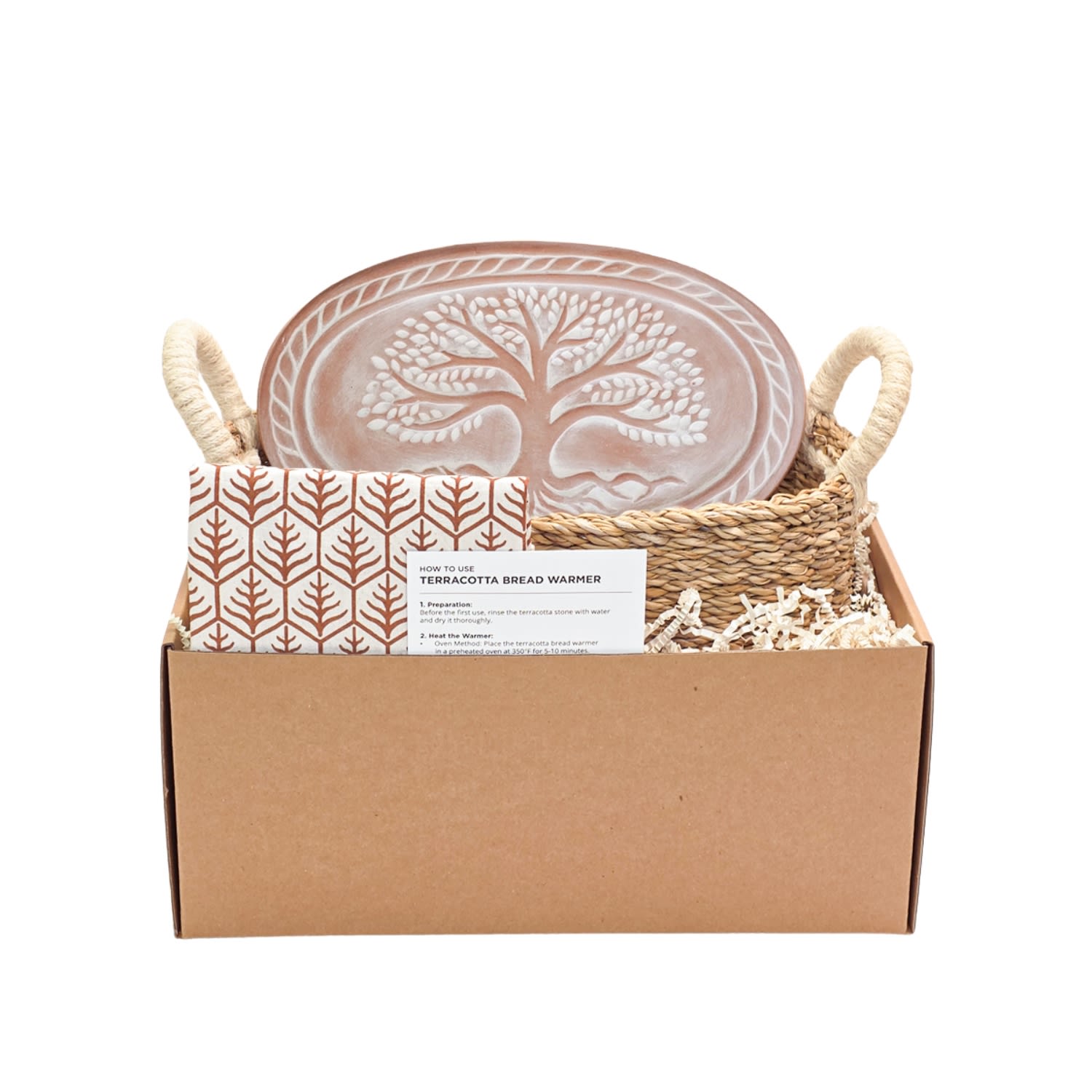 Bread Warmer & Basket Gift Set With Light Brown Tea Towel - Tree Of Life Oval | Korissa