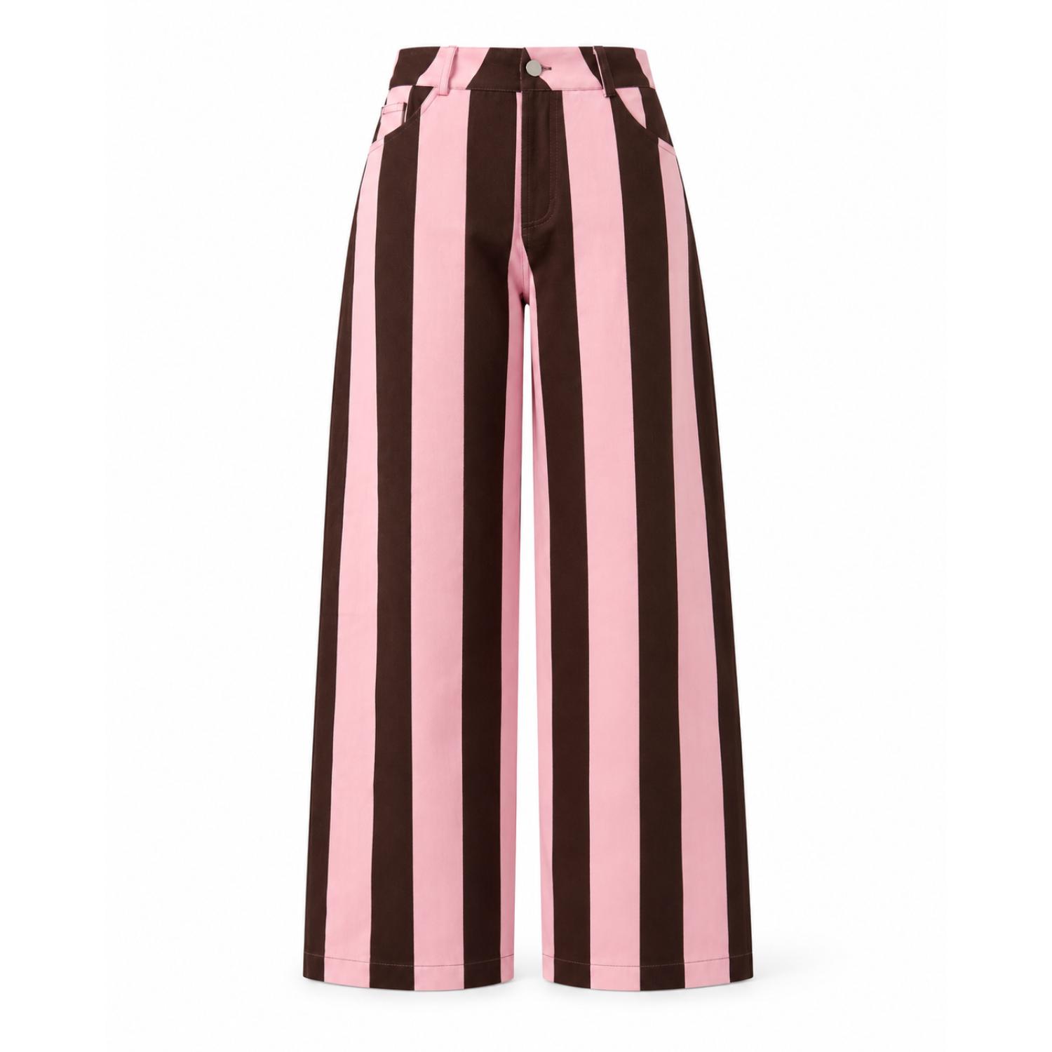 Mind Traveler Women's Brown & Pink Striped Clarissa Balloon Jeans