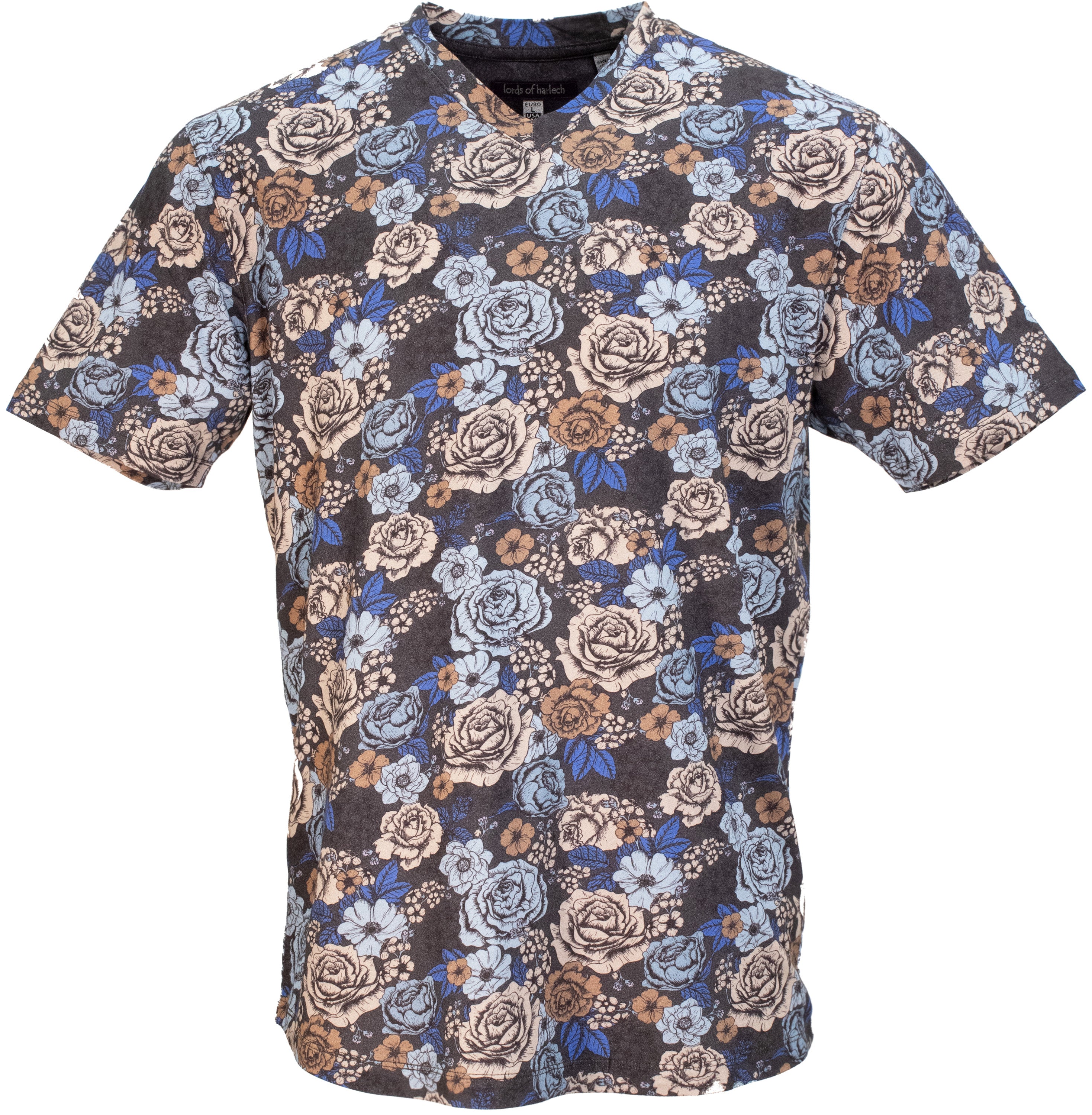 Men’s Black / Blue / Brown Maze Everything Roses V-Neck Tee In Coal XXL Lords of Harlech