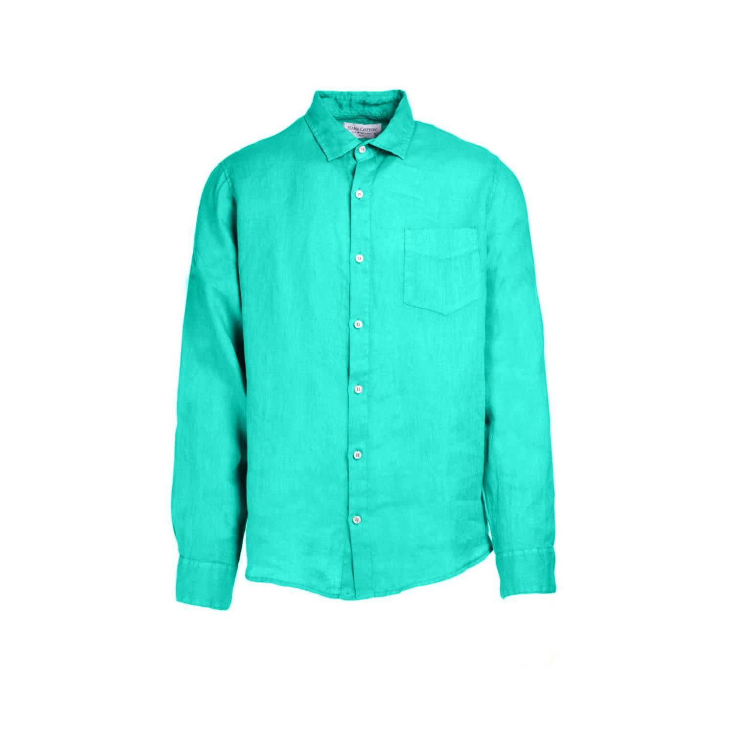 Long Sleeved Front Pocket Linen Shirt - Island Green | Haris