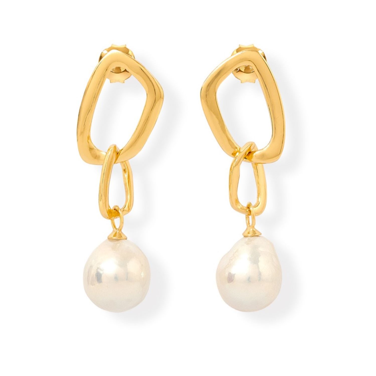 Pearls Of The Orient Online Women's White / Gold Credo Chunky Gold Drop Earrings With Baroque Cultured Freshwater Pearl