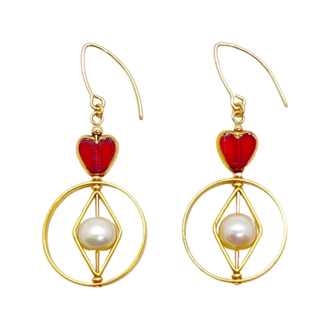 Women’s Geometric Red Heart X Pearl Earrings Aracheli Studio