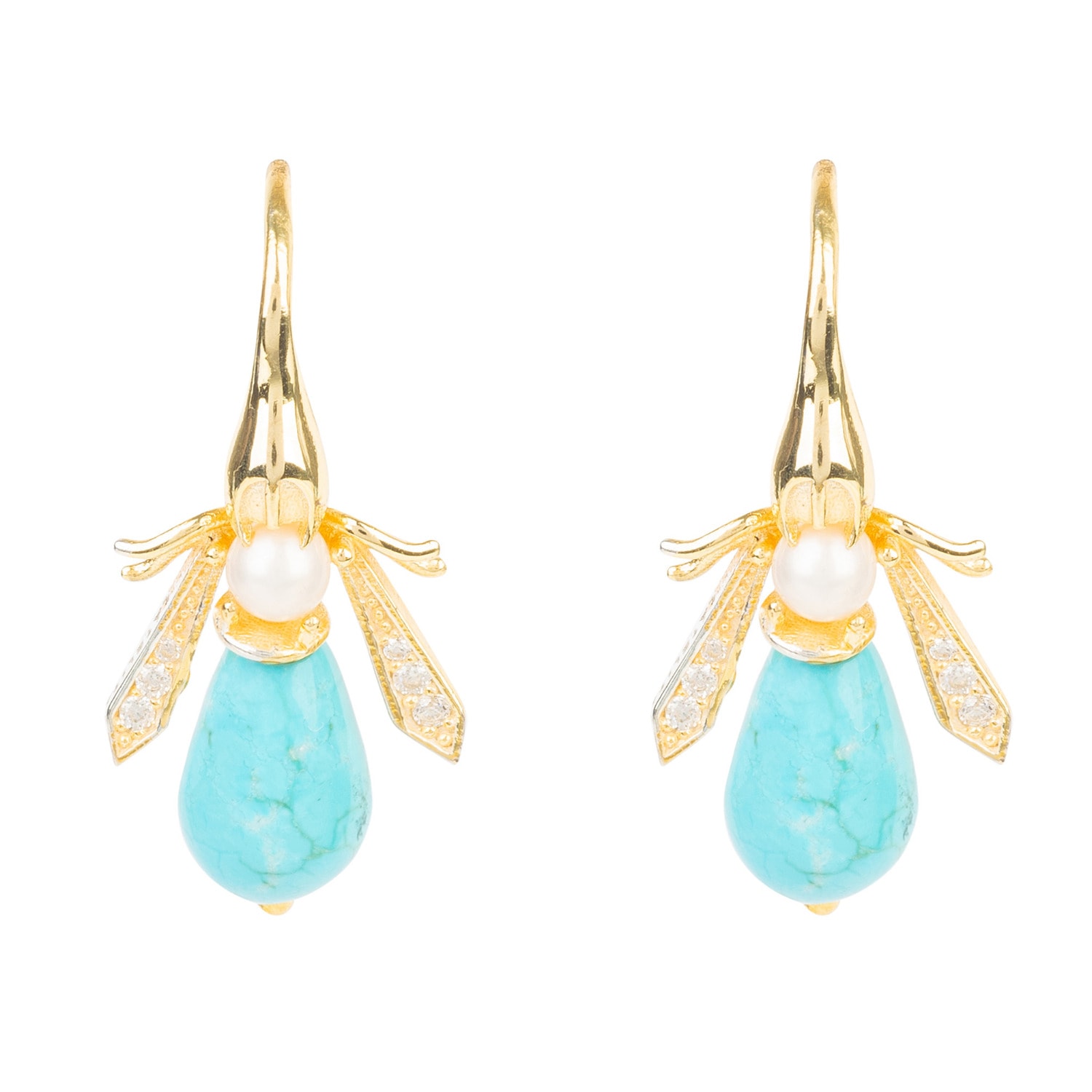 Women’s Gold / Blue Turquoise Honey Bee Earrings Gold Latelita