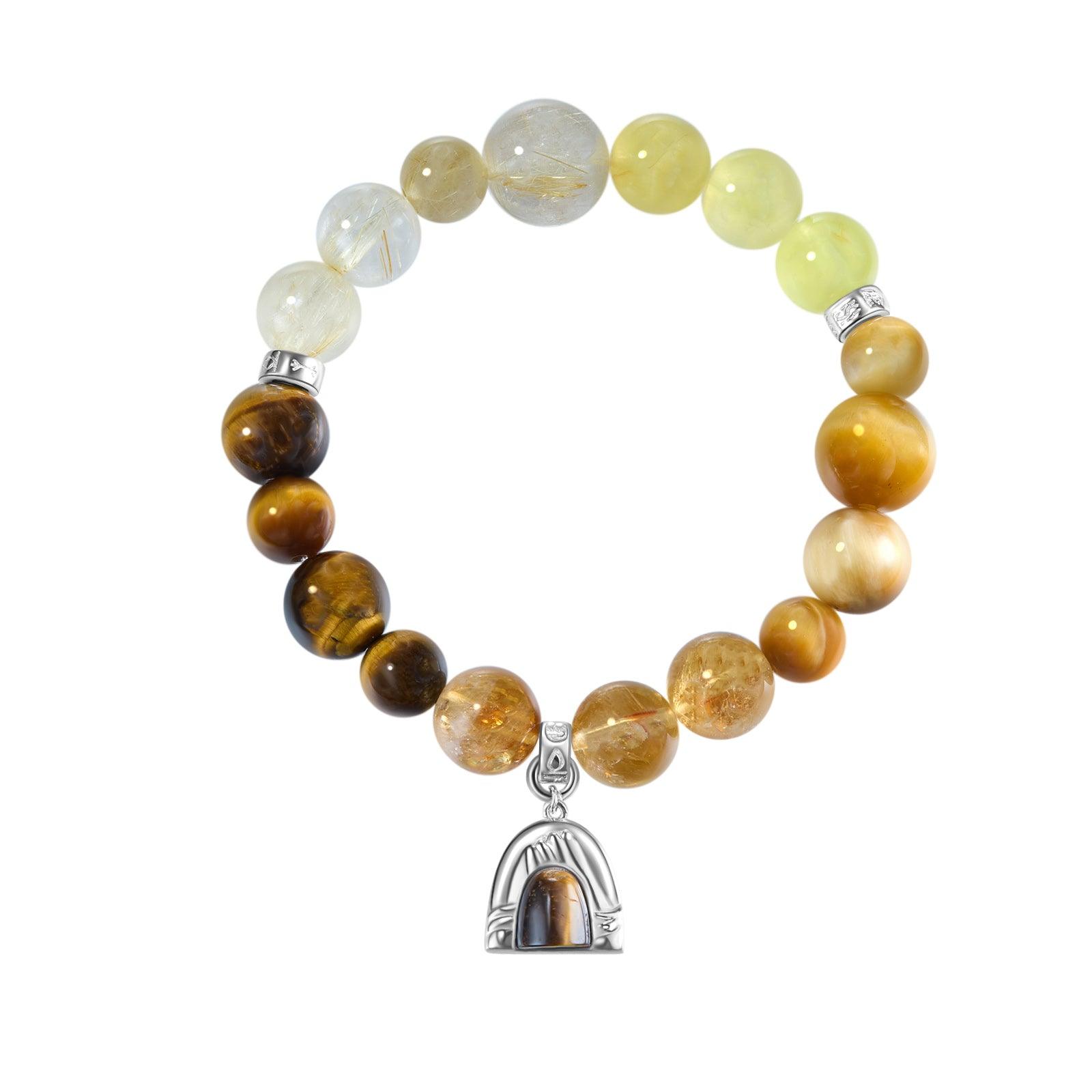 Aurozia Women's Five Elements Earth/ Sterling Silver Tiger Eye Earth Mountain Pendant Crystal Bracelet In Brown