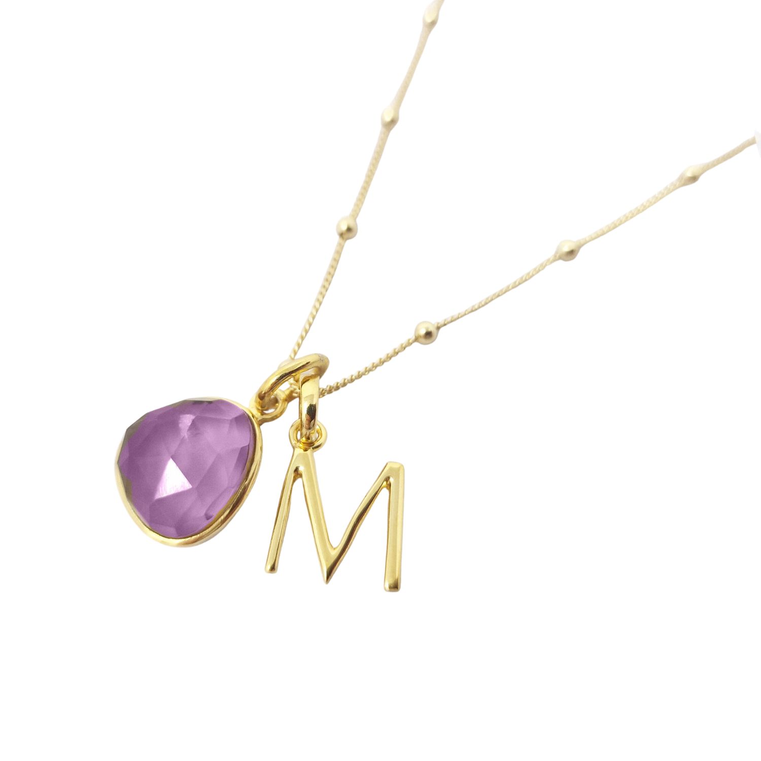 Women’s Pink / Purple / Gold Gold Plated Alexandrite June Birthstone Crystal Initial Necklace Harfi