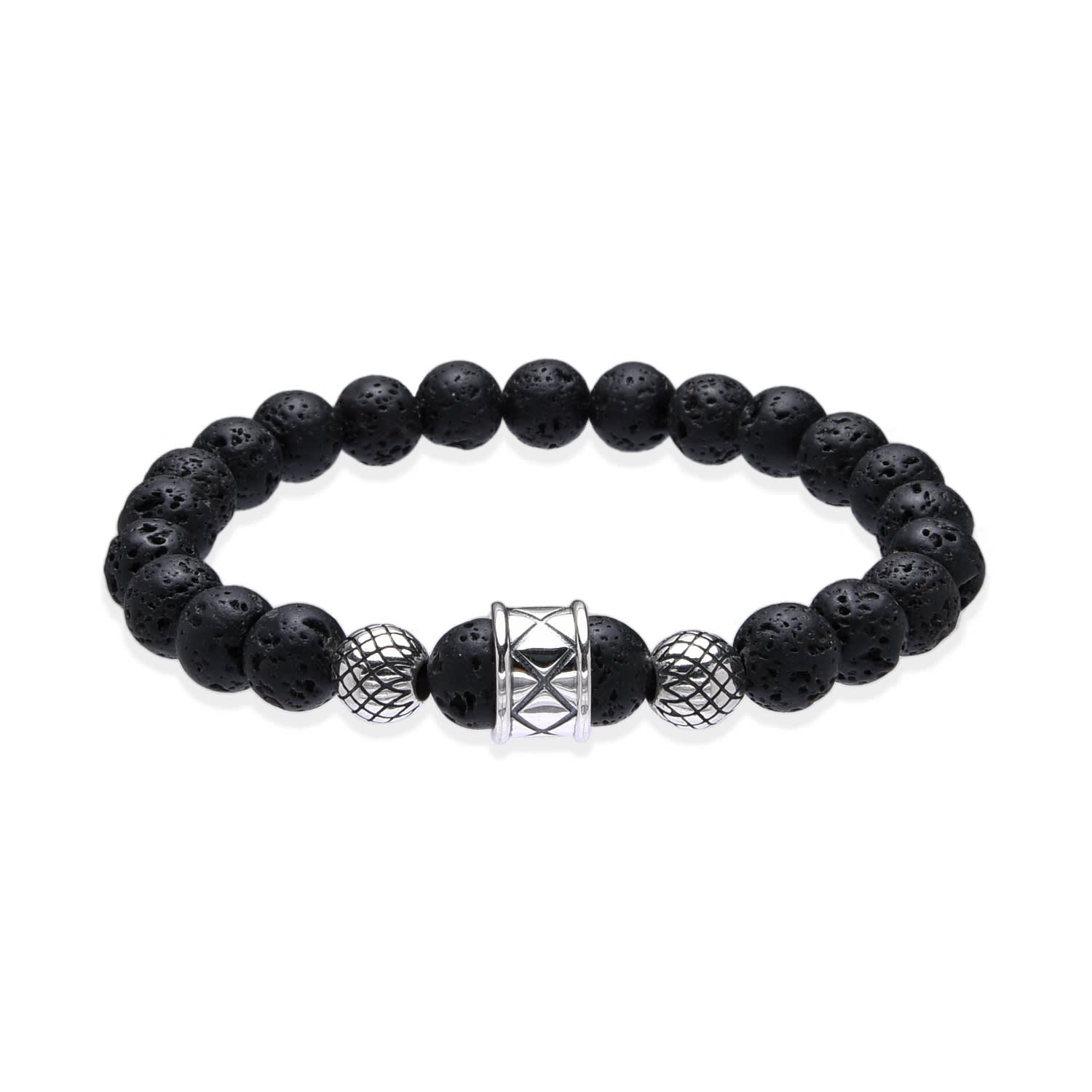 Altar™ Ornaments Co. Men's Silver / Black Ember Bracelet| Volcanic Rock & Silver Beaded Bracelet - Altar™ In Multi