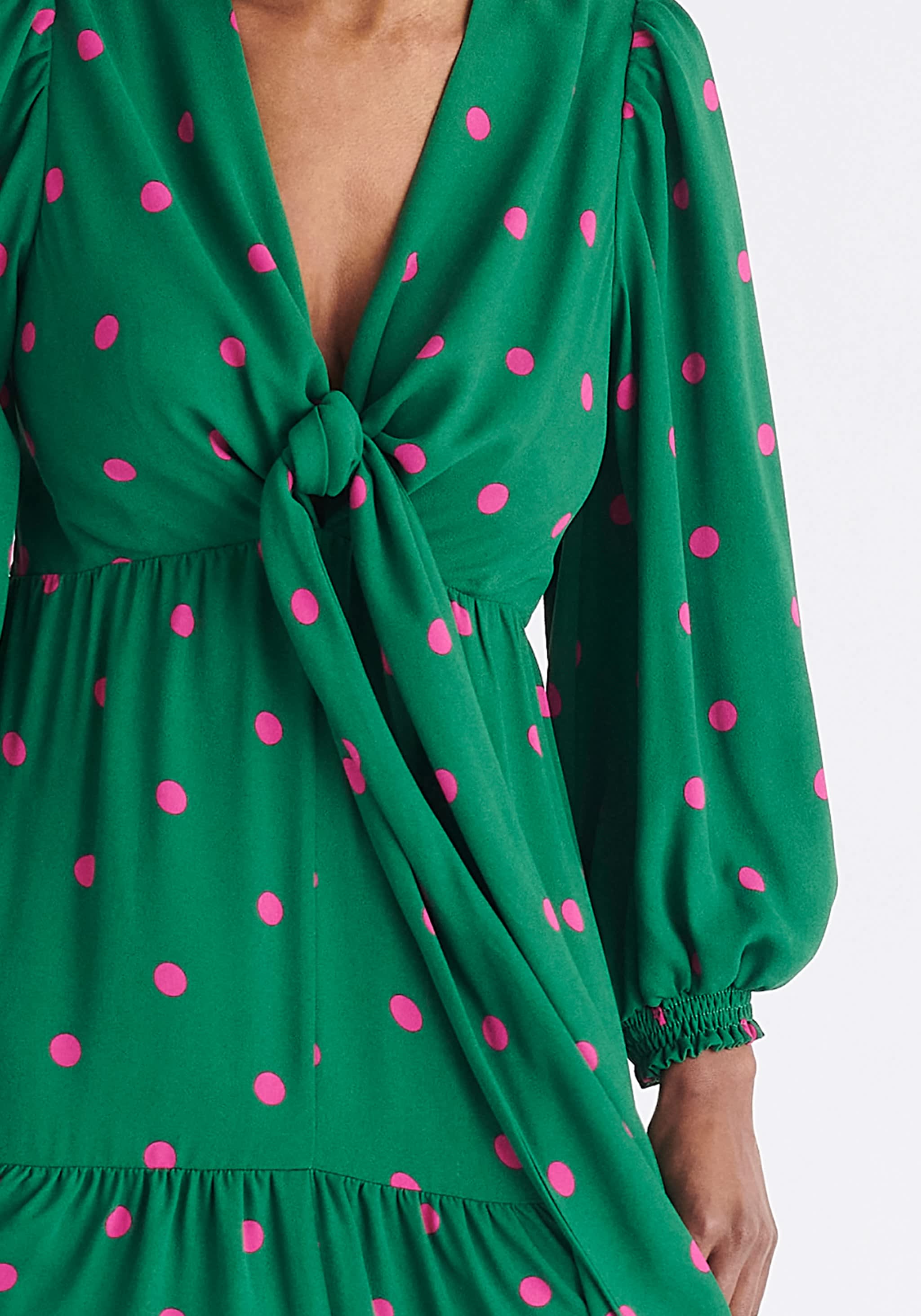 Tiered Hem Polka Dot Dress In Green And Pink | PAISIE | Wolf & Badger