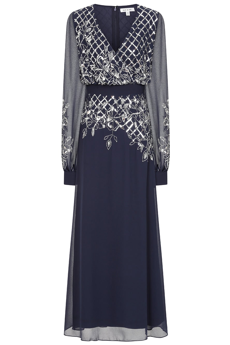Frock And Frill Women's Blue Kaira Navy Sequin Maxi Dress In Blue