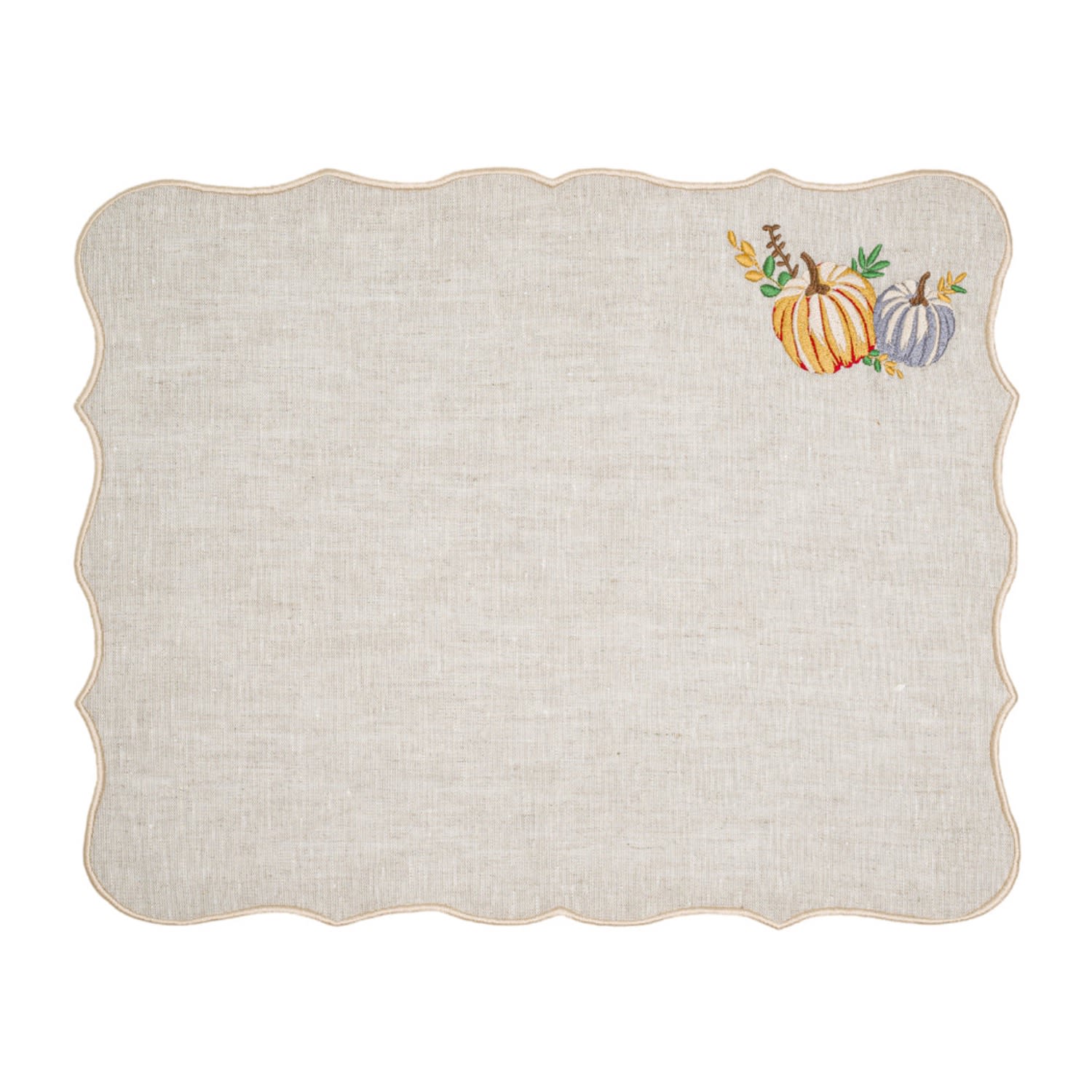 Km Home Collection Neutrals Set Of Two Pumpkin Embroidery Halloween Linen Placemat In Neutral