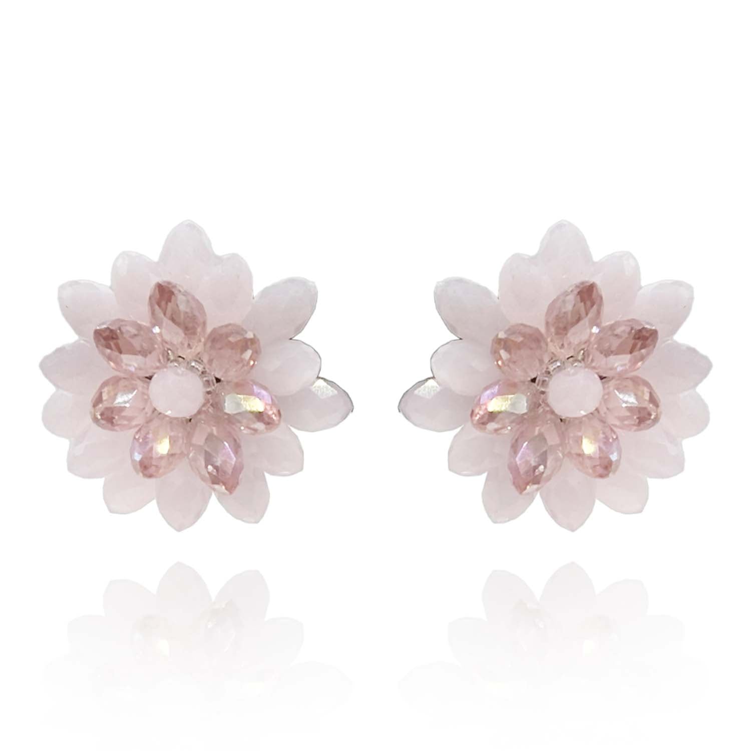 Michael Nash Jewelry Women's Pink / Purple Rose And Pink Aurora Borealis Faceted Glass Bead Clip On Earring