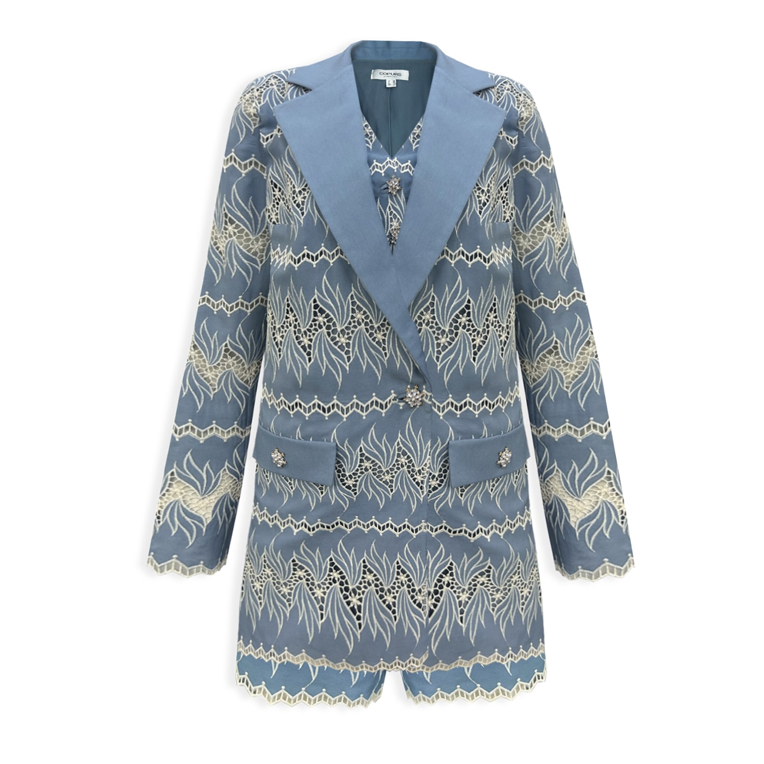 Copurs Blue Scarlett Jacket & Gina Waistcoat & Alara Short Set - Indigo In Blue