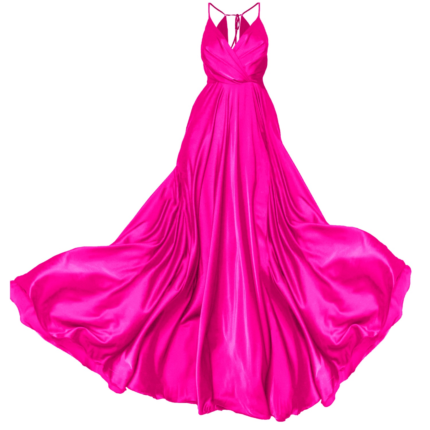 Women’s Pink / Purple Satin Long Dress Vivid Fuchsia Tied Back Large Angelika Jozefczyk