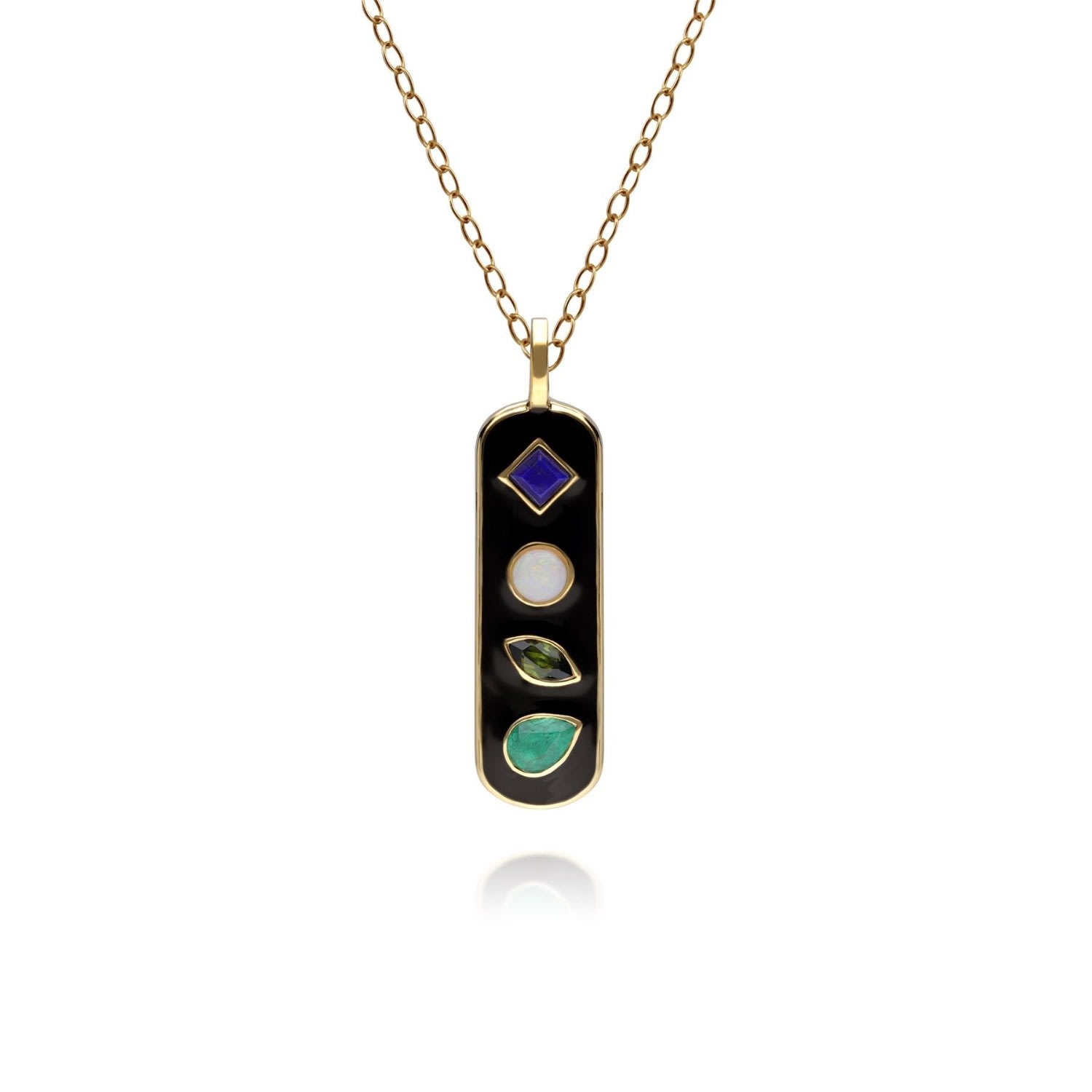 Women’s Coded Whispers Black Enamel ’Love’ Acrostic Gemstone Gold Plated Sterling Silver Pendant Gemondo