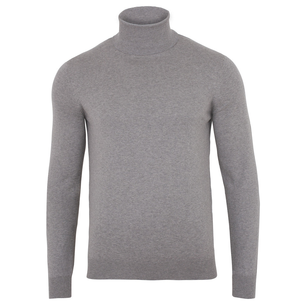 Mens 100% Ultra Fine Cotton Atwood Roll Neck Jumper - Ash Grey Large Paul James Knitwear