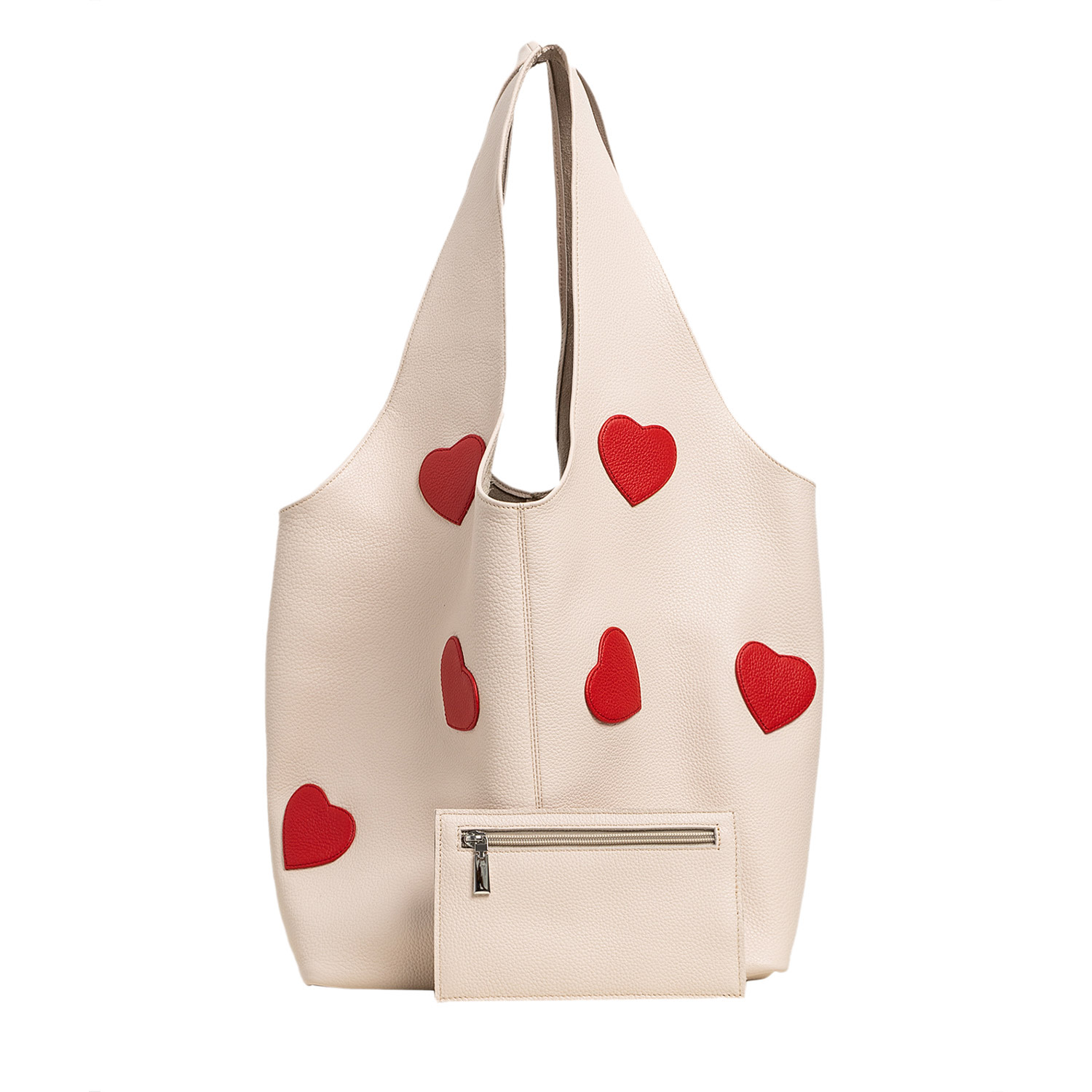 Laura Olaru Women's Neutrals Sack Cream Textured-leather Bag With Red Hearts Attached