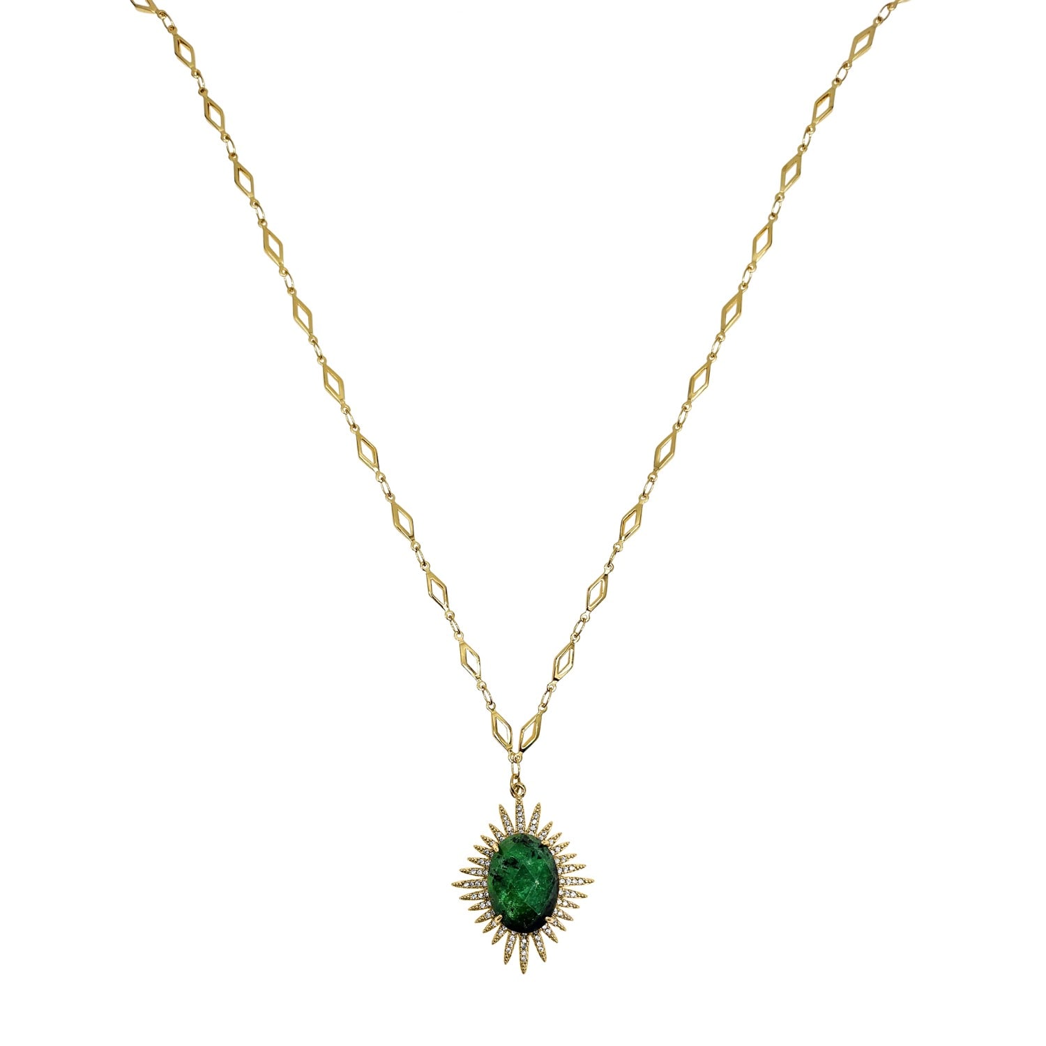 Farra Women's Gold / Green Epidote Charm Chain Necklace