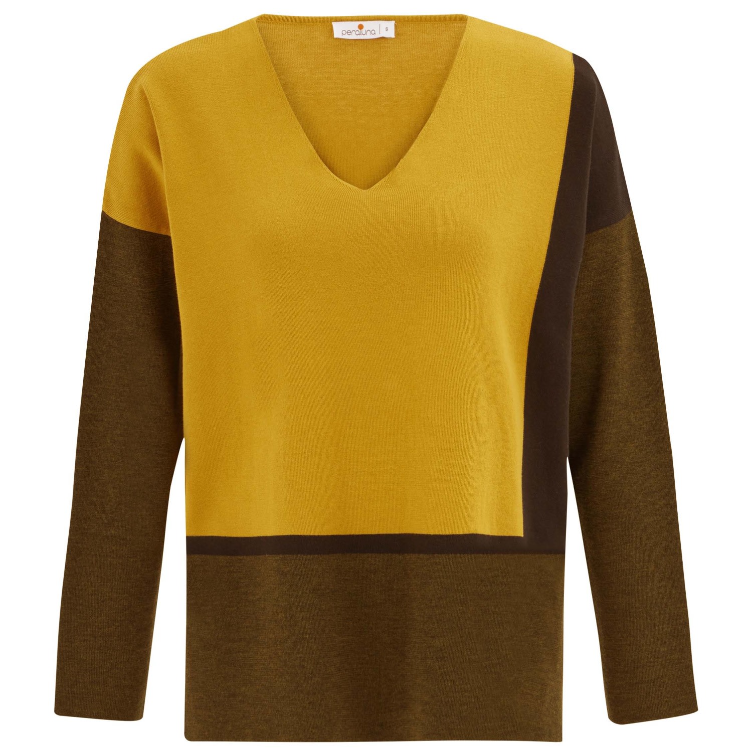 Peraluna Women's Color-block V-neck Side-slit Knitwear Tunic - Multicolour