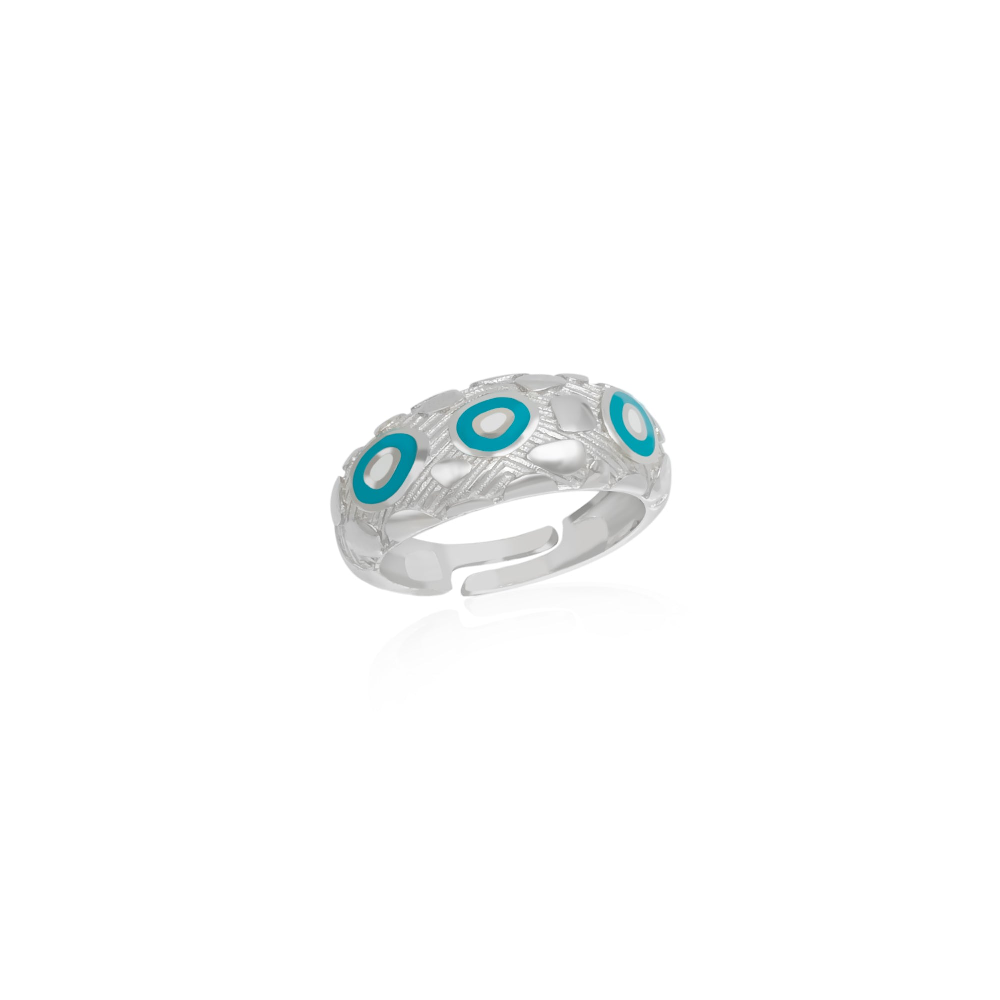 Women’s Natural Textured Sterling Silver Evil Eye Ring - Silver Spero London