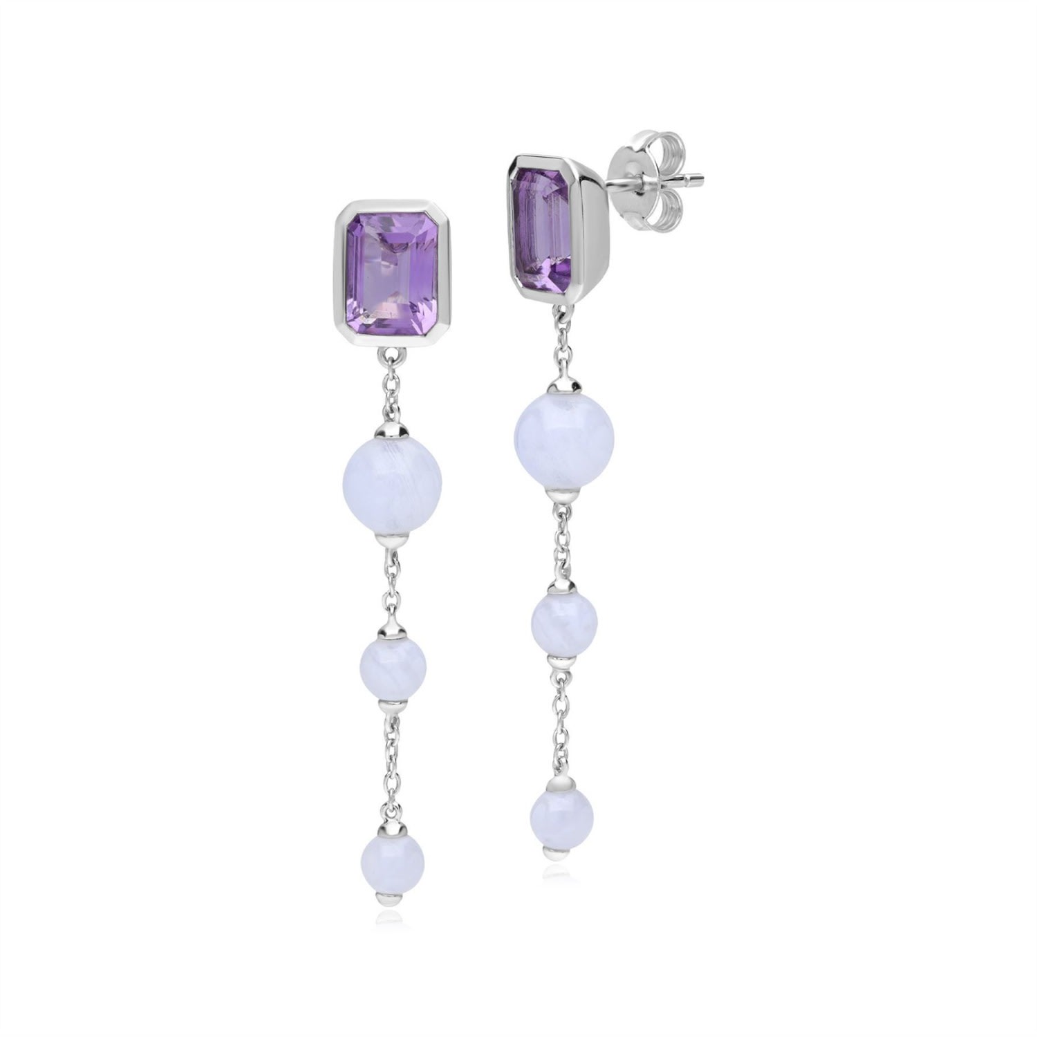 Women’s Ecfew Sterling Silver Amethyst & Blue Lace Agate Dangle Drop Earrings Gemondo