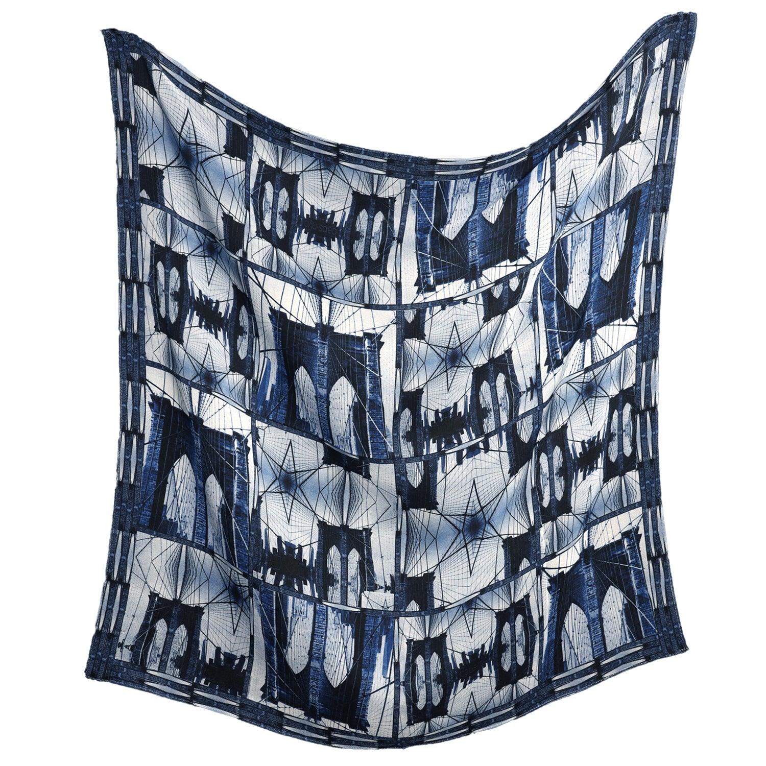 Babs Boutique Nyc Women's Black / Blue Silk 26 Inch Square Scarf - Brooklyn Bridge - Blue In Multi
