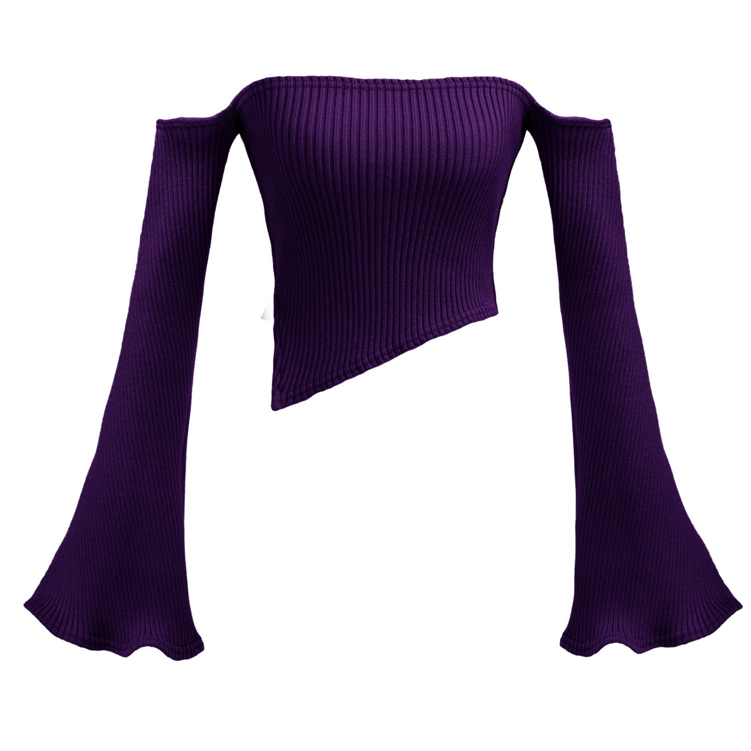 Kargede Women's Pink / Purple Purple Rib Knit Sweater – Off Shoulder, Flared Sleeves In Pink/purple
