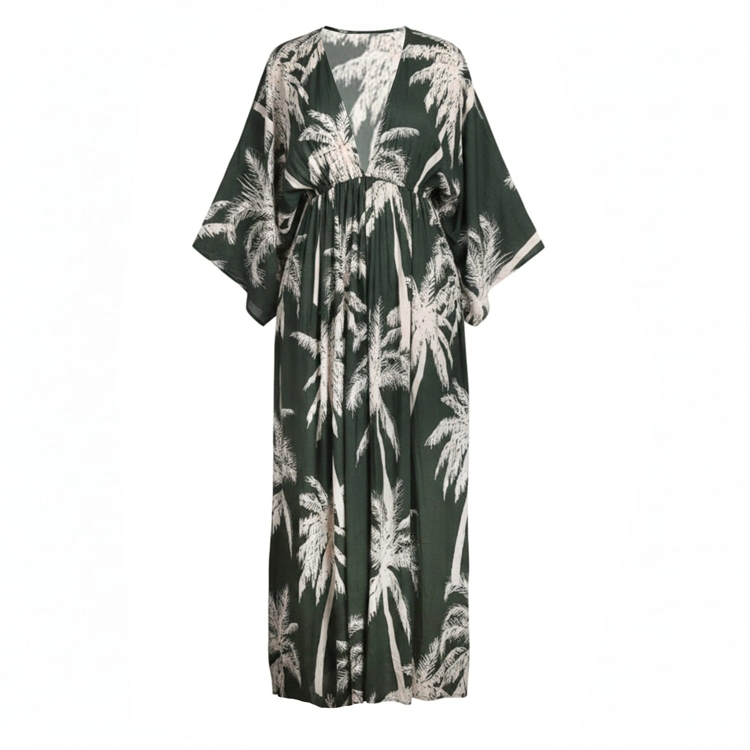 Women's Green / Black Frances Maxi Kaftan Khaki | One Size | Coco Riko Ibiza