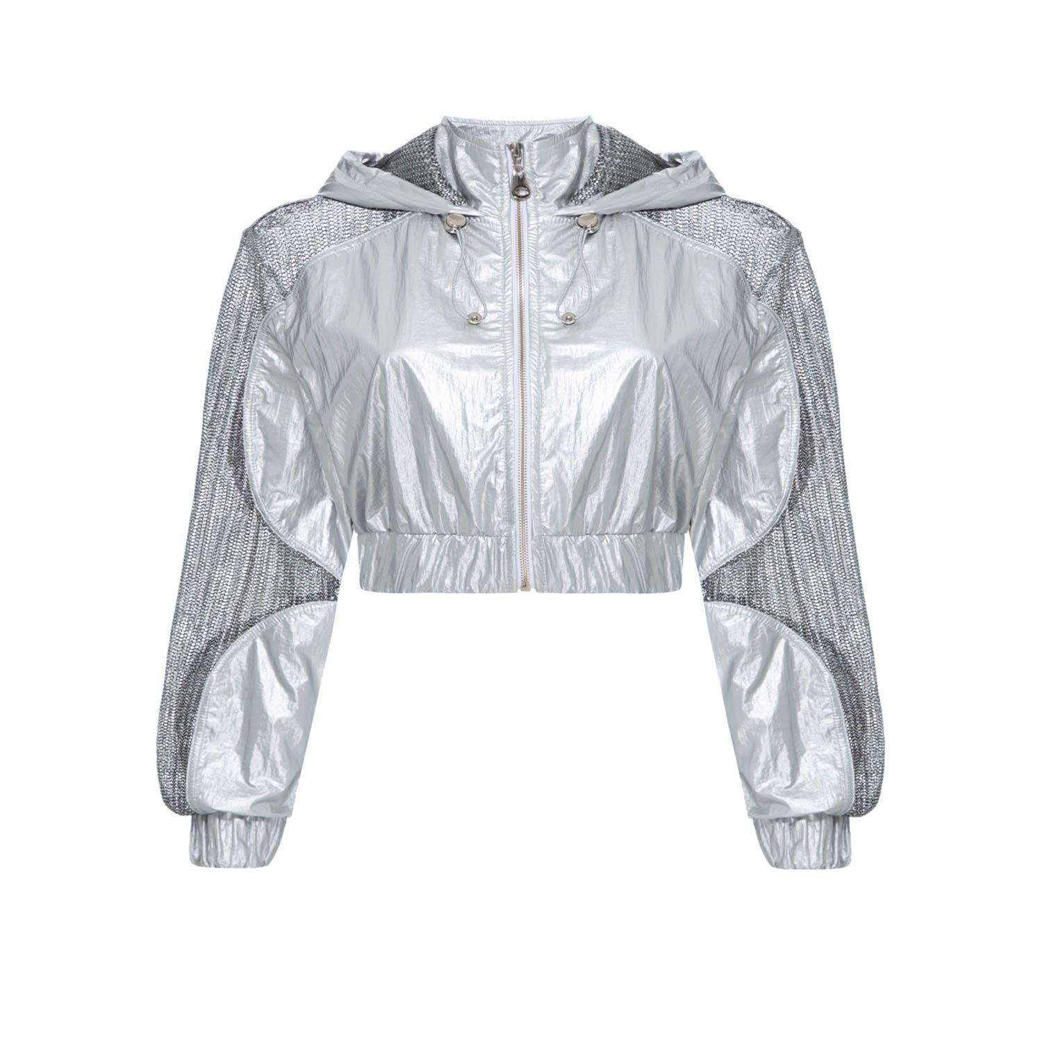 Women’s Silver Metallized Mesh Screen Nylon Cropped Jacket Argento Extra Small Balletto Athleisure Couture