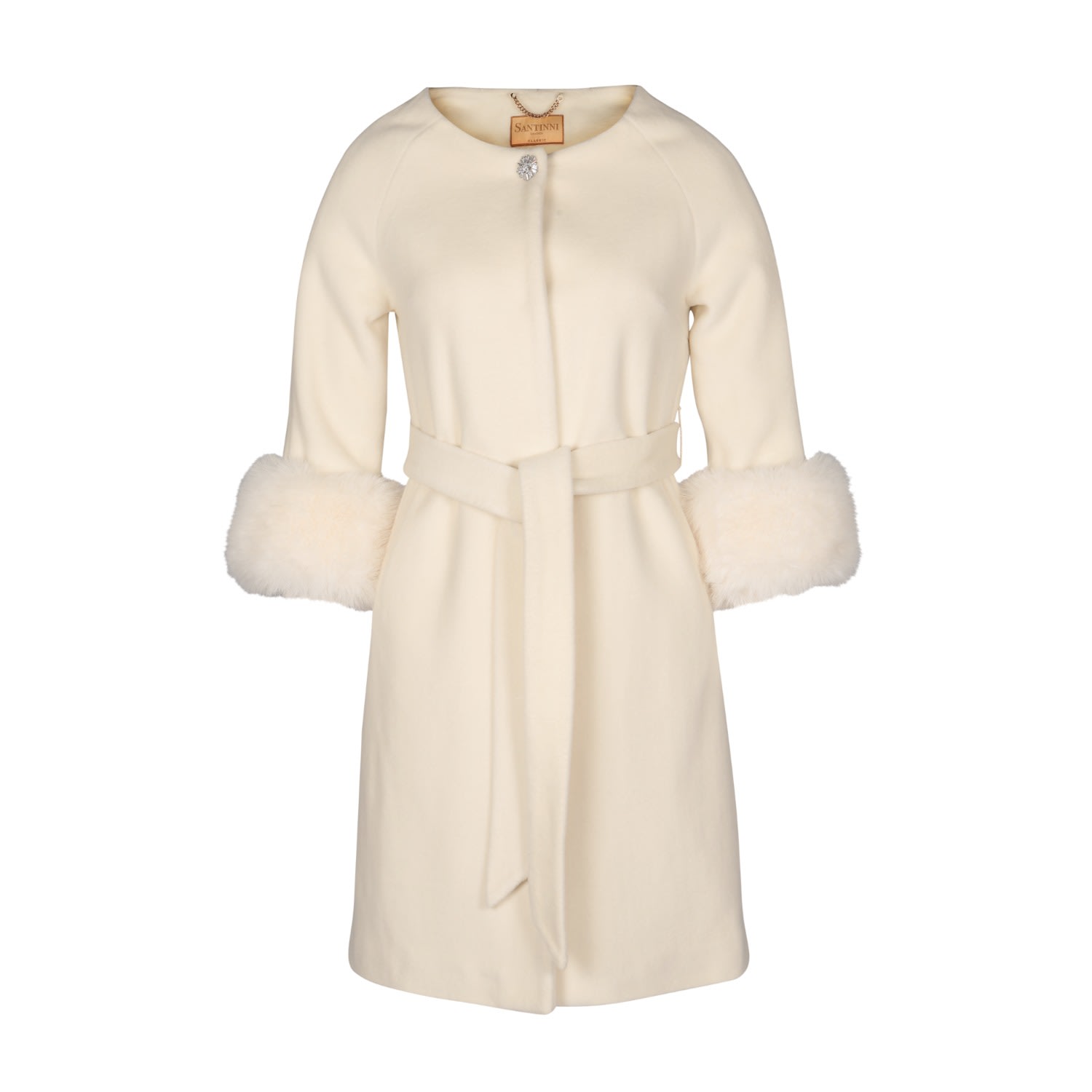 Women’s White ’Madame De Pompadour’ 100% Italian Cashmere & Virgin Wool Coat In Crema L/Xl Santinni