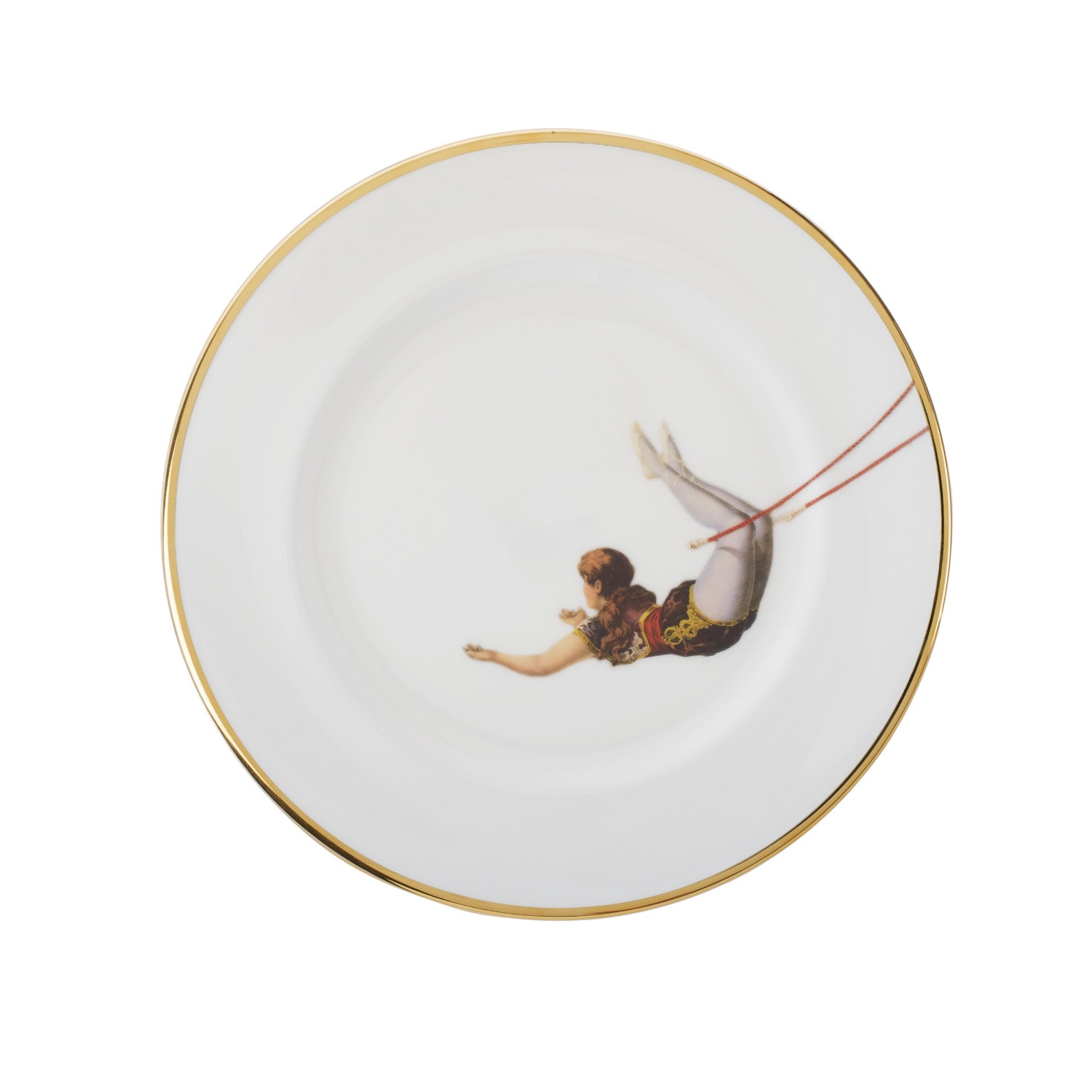 Melody Rose London White / Gold / Red Trapeze Girl Salad Plate In Multi