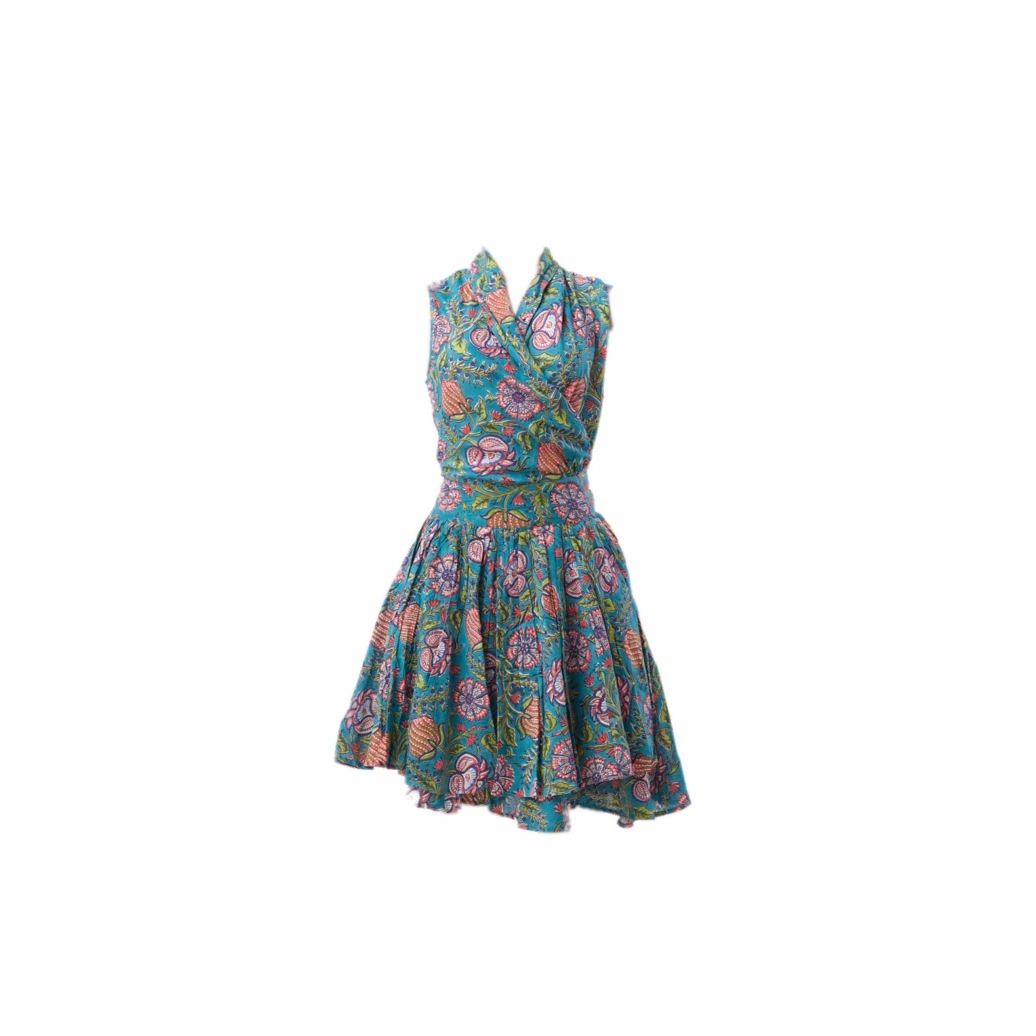 Wild Rose Women's Wrap Summer Jungle Cotton Hand Block Print Dress