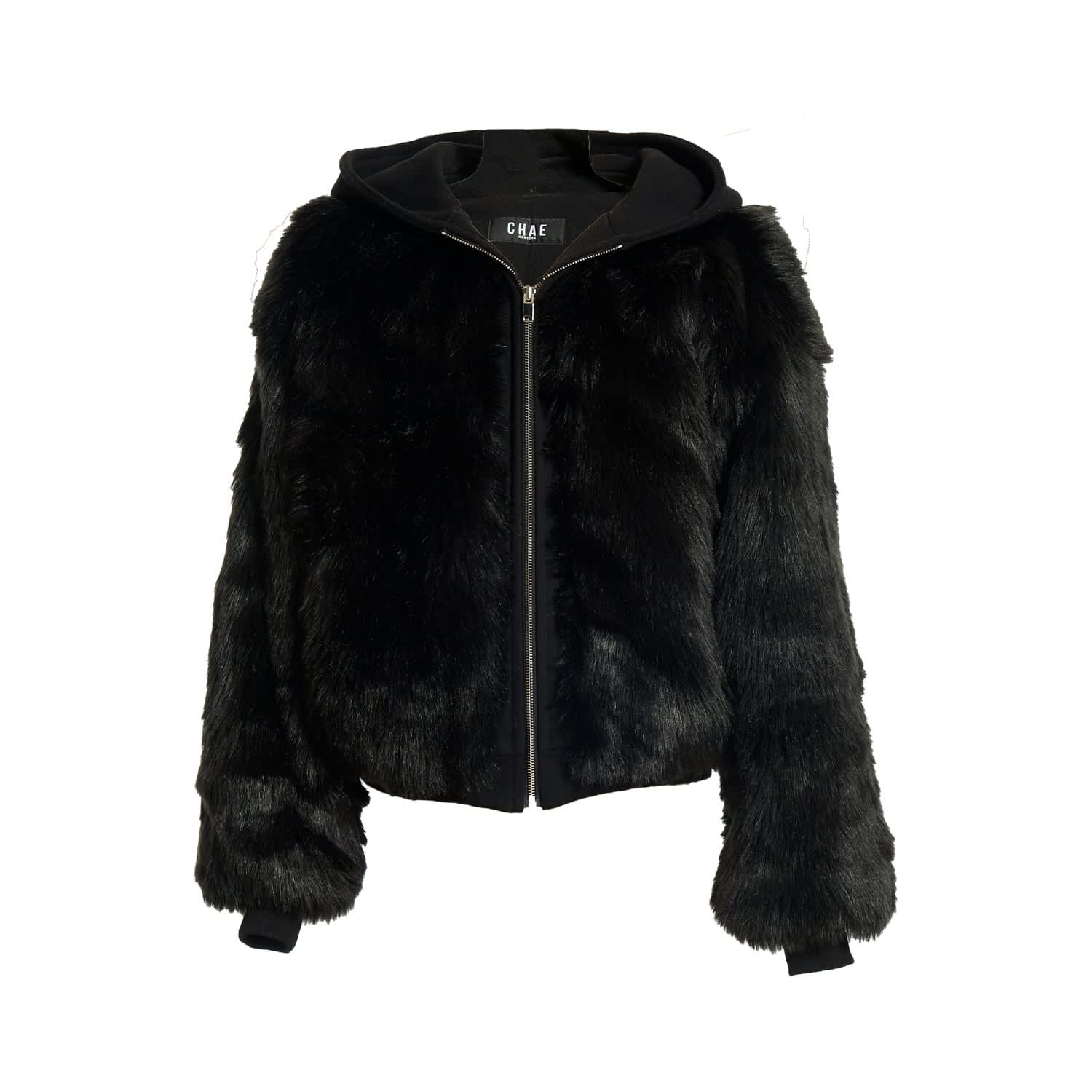 fur hoodie black