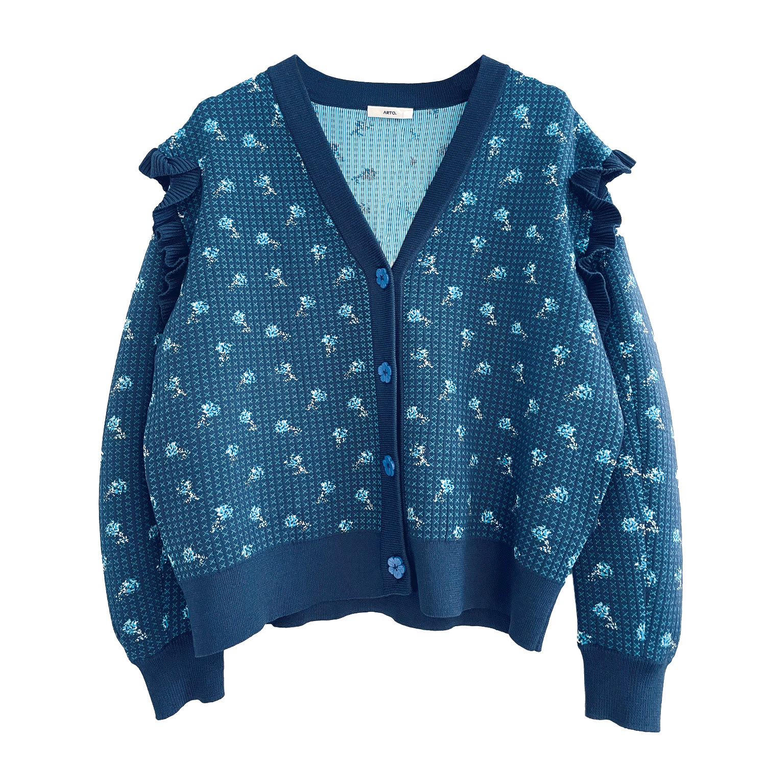 Women’s Yeah! Pixel Floral Cardigan With Detachable Sleeves-Blue Medium Arto.