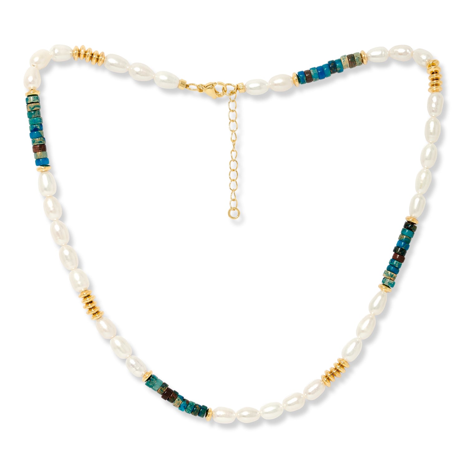 Women’s White / Blue Nova Oval Cultured Freshwater Pearl Necklace With Blue Jasper & Gold Beads Pearls of the Orient Online