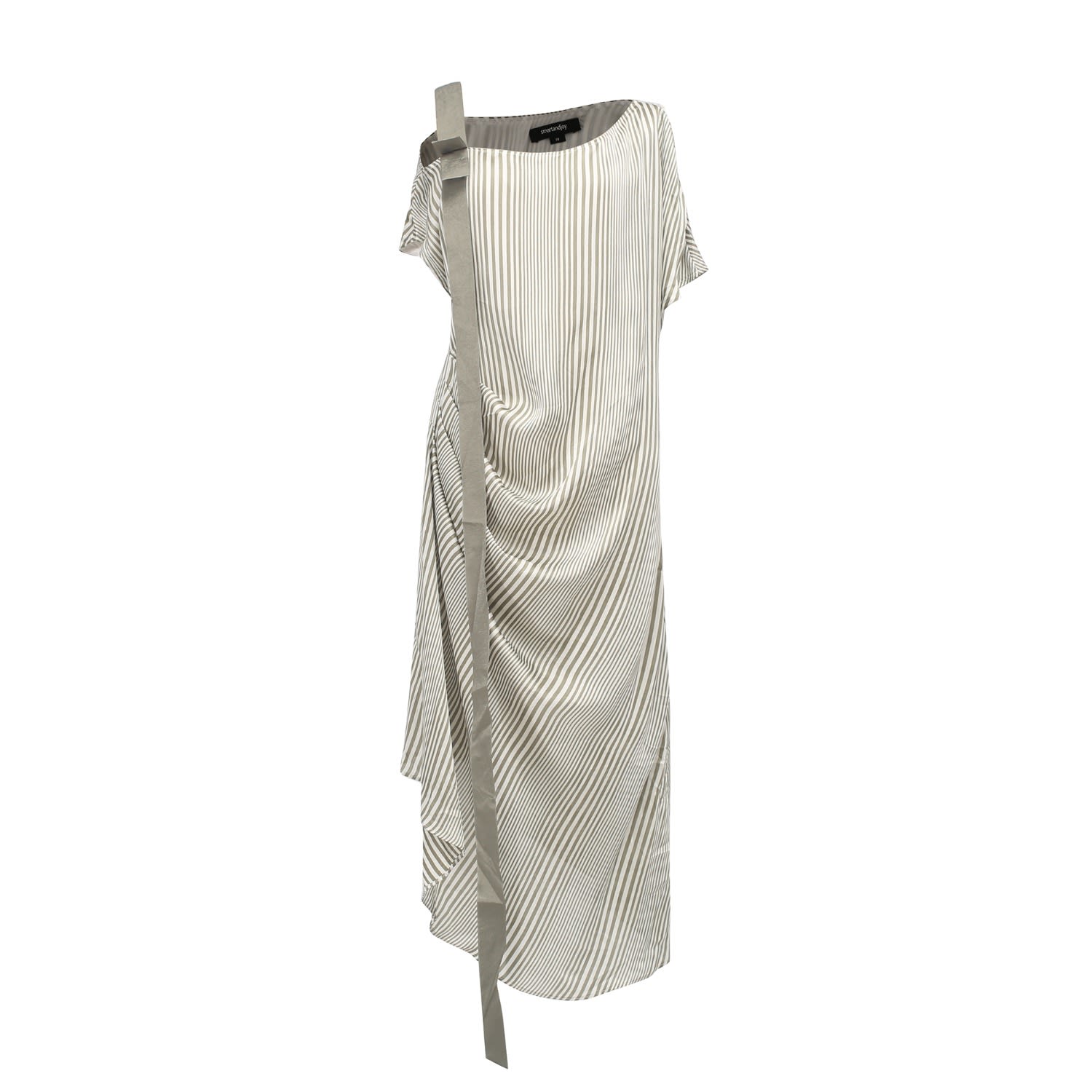 Smart And Joy Women's Green Asymmetric Draped Stripe Print Midi Dress In Green