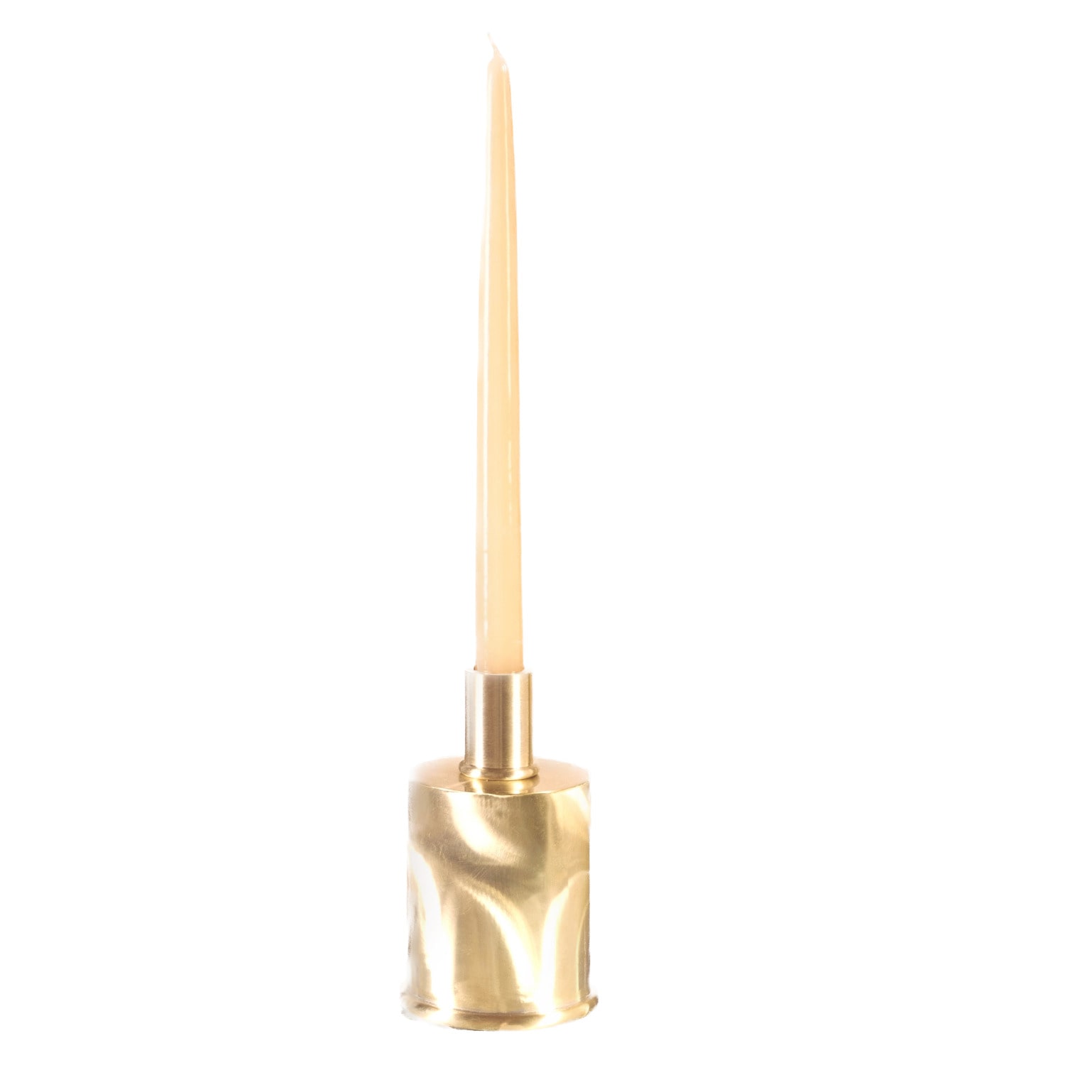 Caspal Gold Small Moiré Brass Candleholder – Handcrafted In Italy In Gold