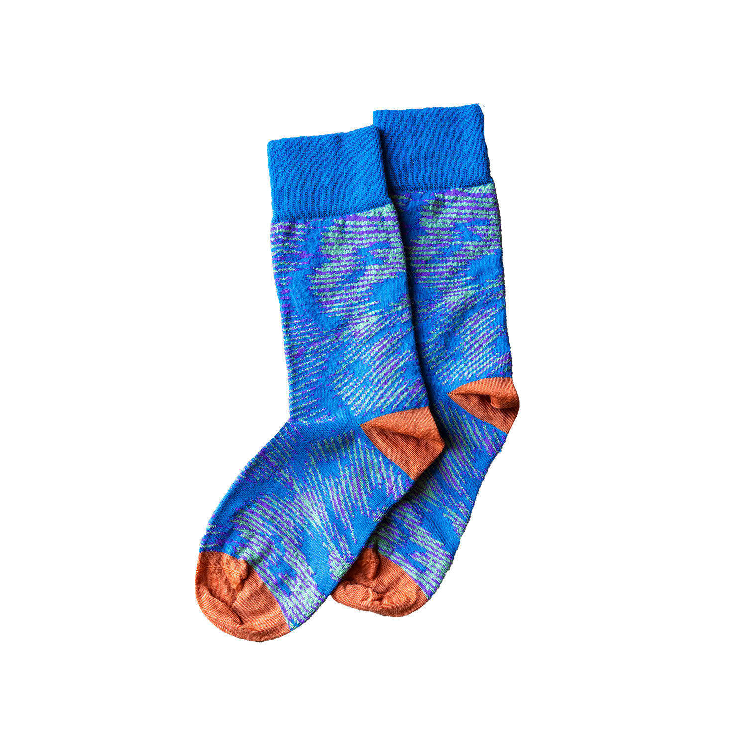 Women’s Blue Pavo Pattern Wool Socks Teal Orange Small Essien & Emre