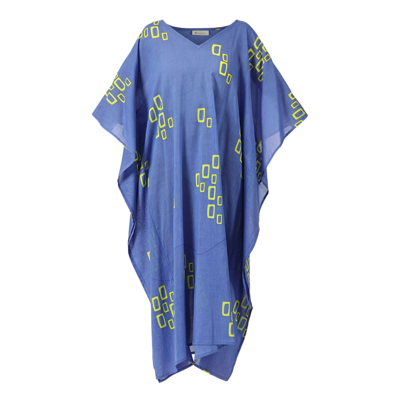 Heritagemoda Women's Blue / Green Organic Cotton Cornflower Blue Summer Kaftan