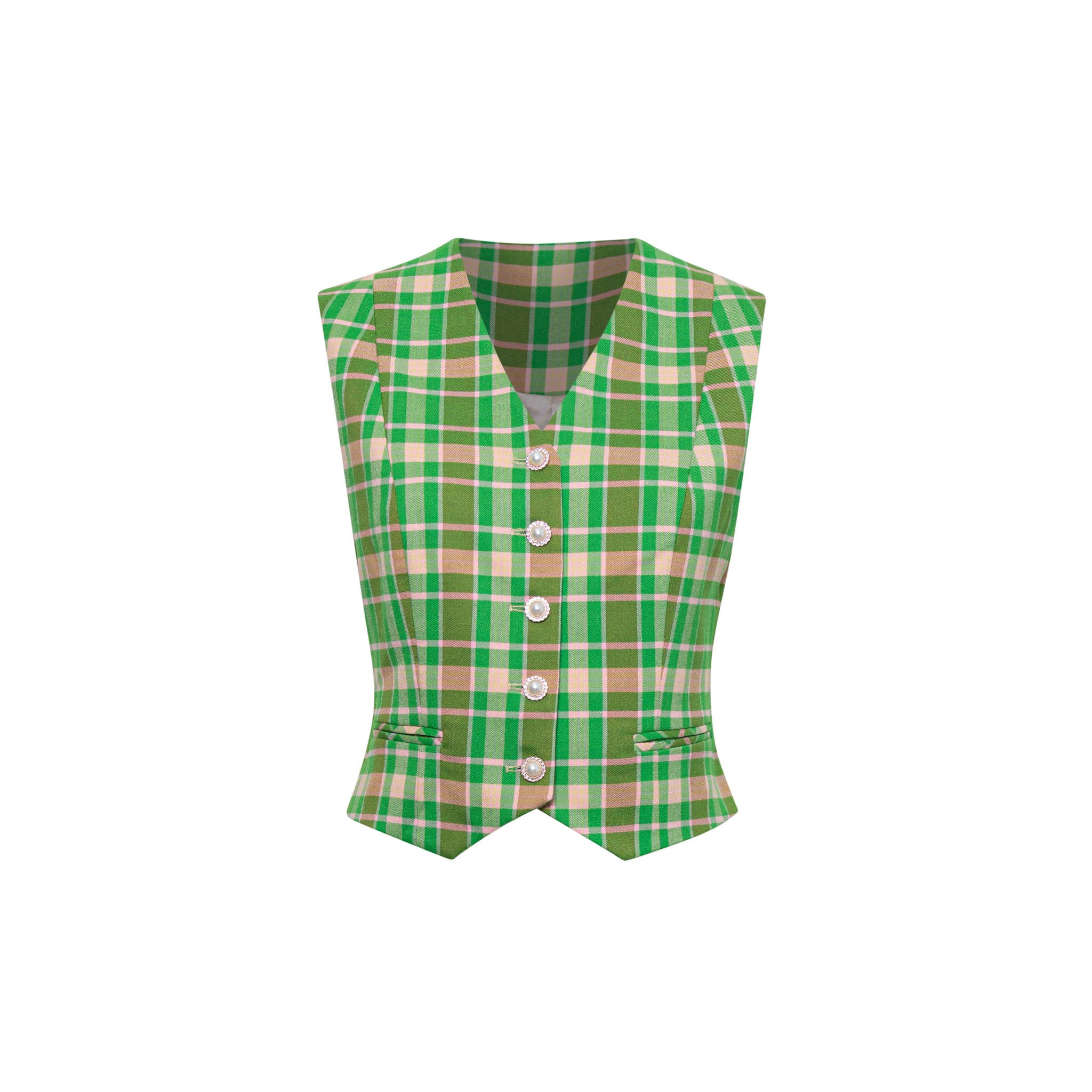 Women’s Verdant Vest - Apple Green Plaid Extra Large House of Campbell