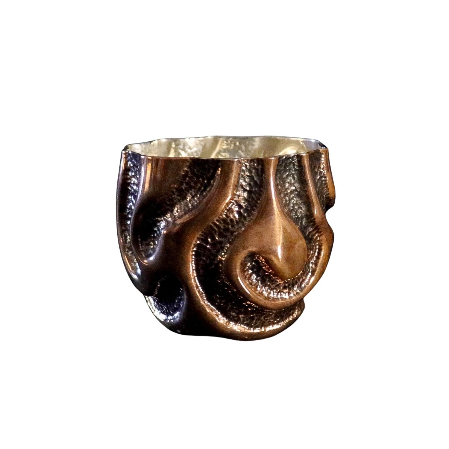 Anatoliacraft Neutrals Handcrafted Sculptural Copper Cup Sterling Silver Coating – Thick Luxury Artisan Design In Multi