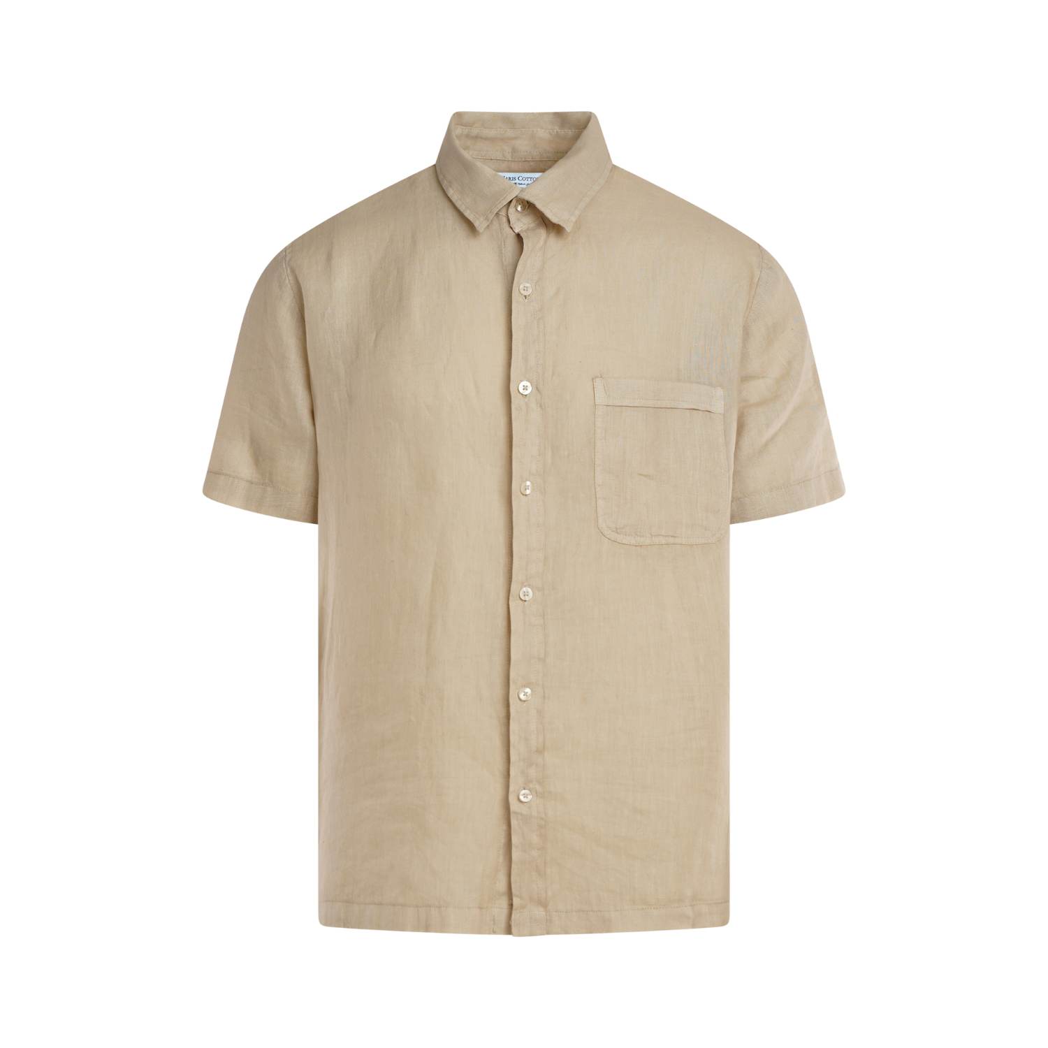 Haris Cotton Men's Neutrals Short Sleeved Front Pocket Linen Shirt-beach Sand