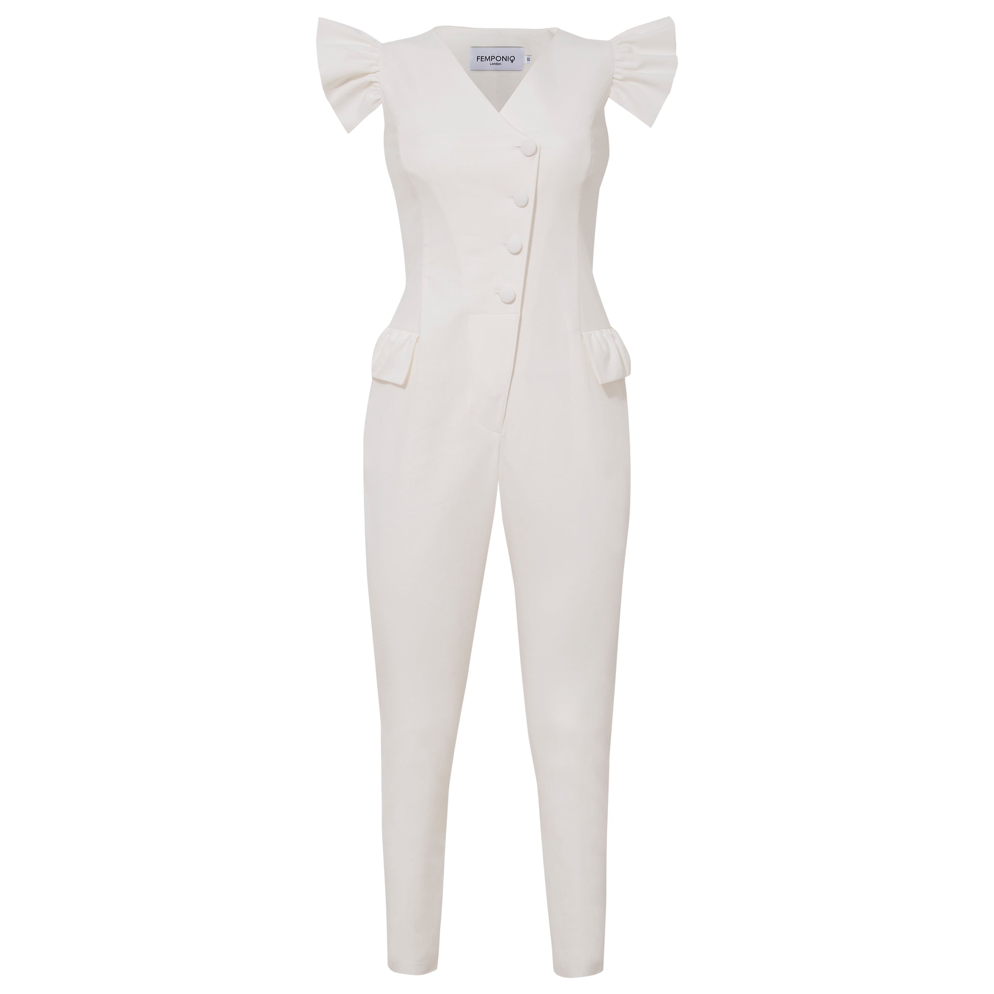 Women’s Ruffled Sleeve Tailored Jumpsuit - White Extra Large Femponiq