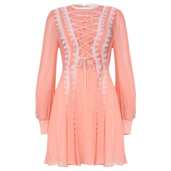 pink and white contrast dress