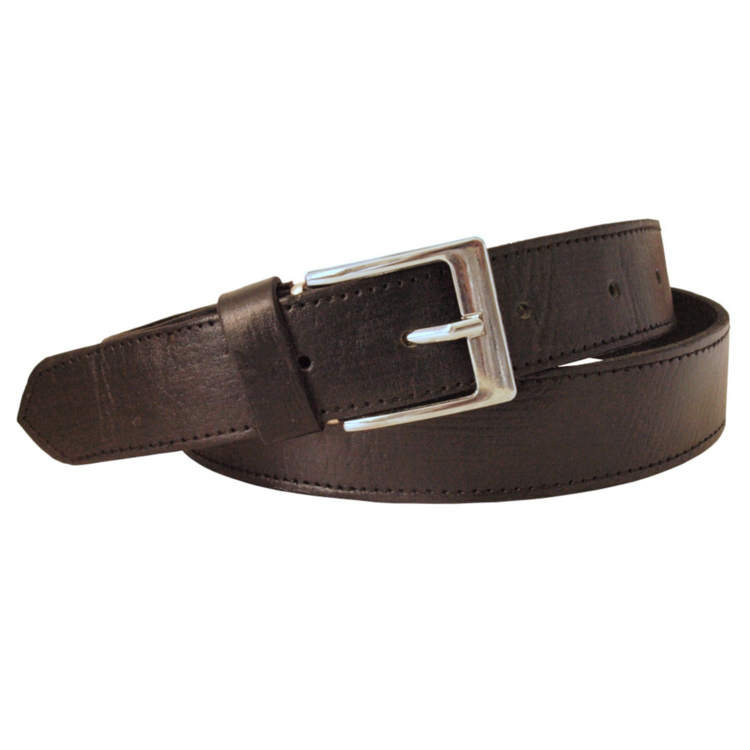 Berber Leather Men's Black Leather Belt With Black Stitching - Narrow Width In Black